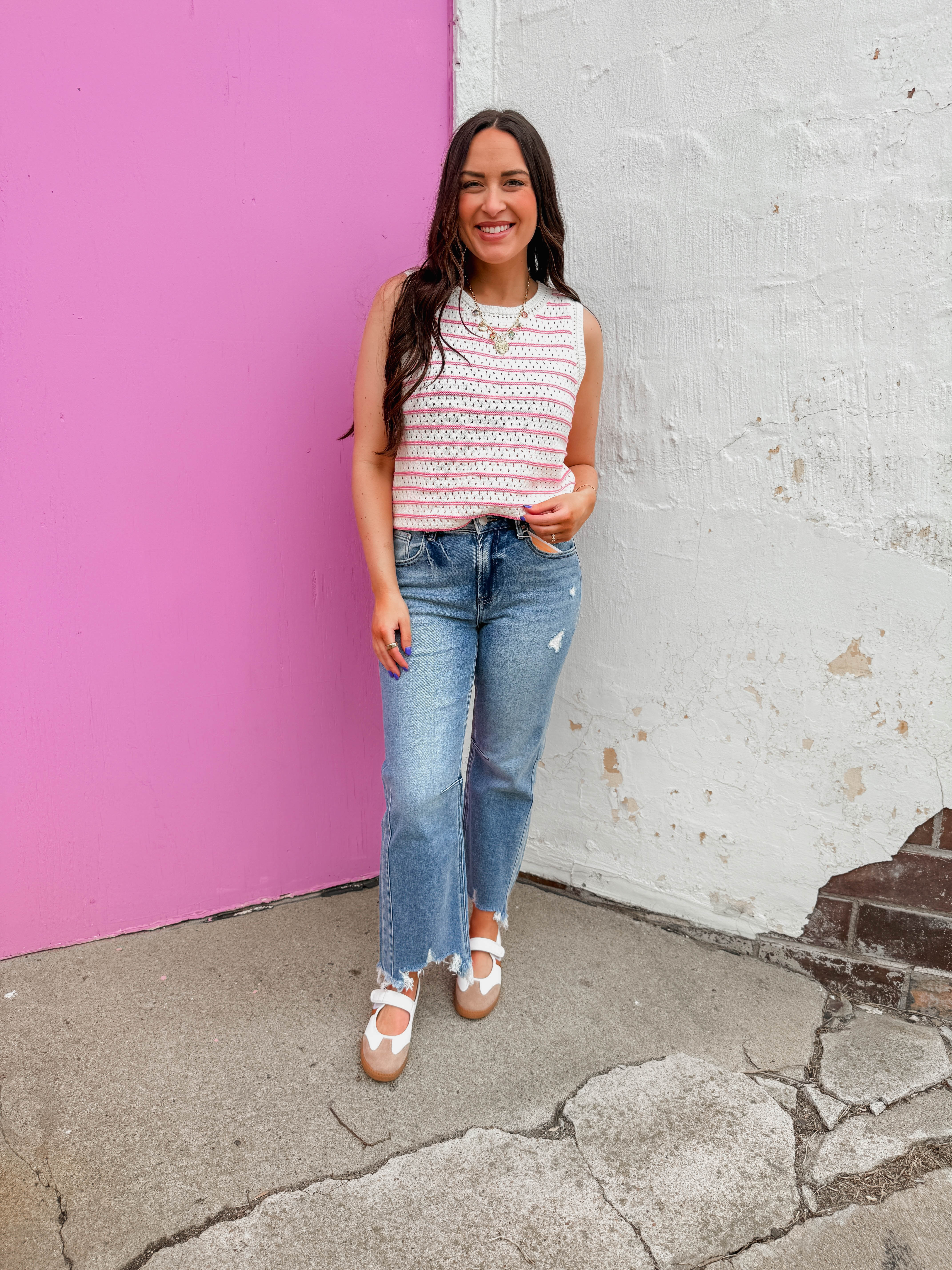 Kensie Striped Knit Tank-Pink - Image 2