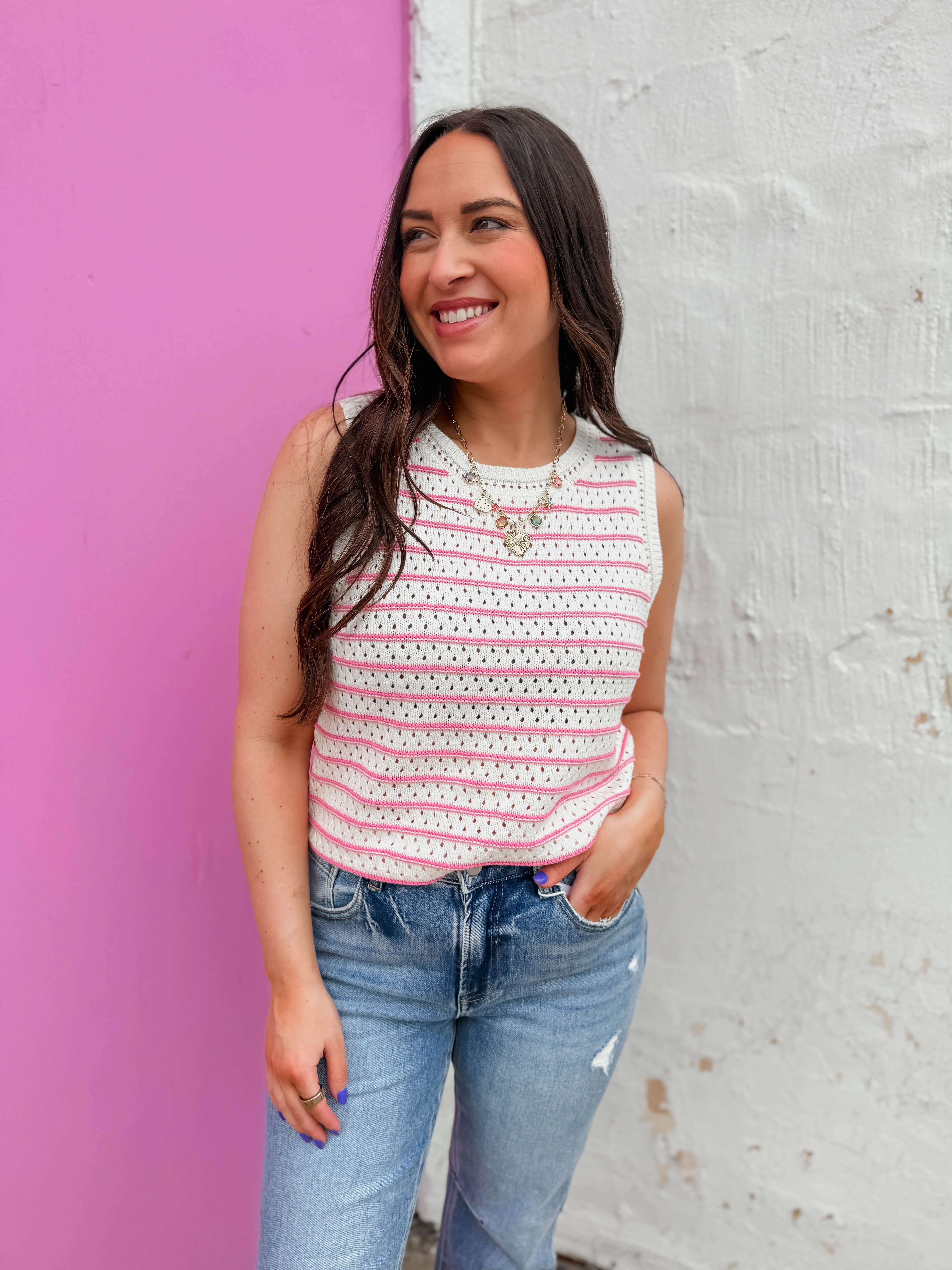 Kensie Striped Knit Tank-Pink - Image 4