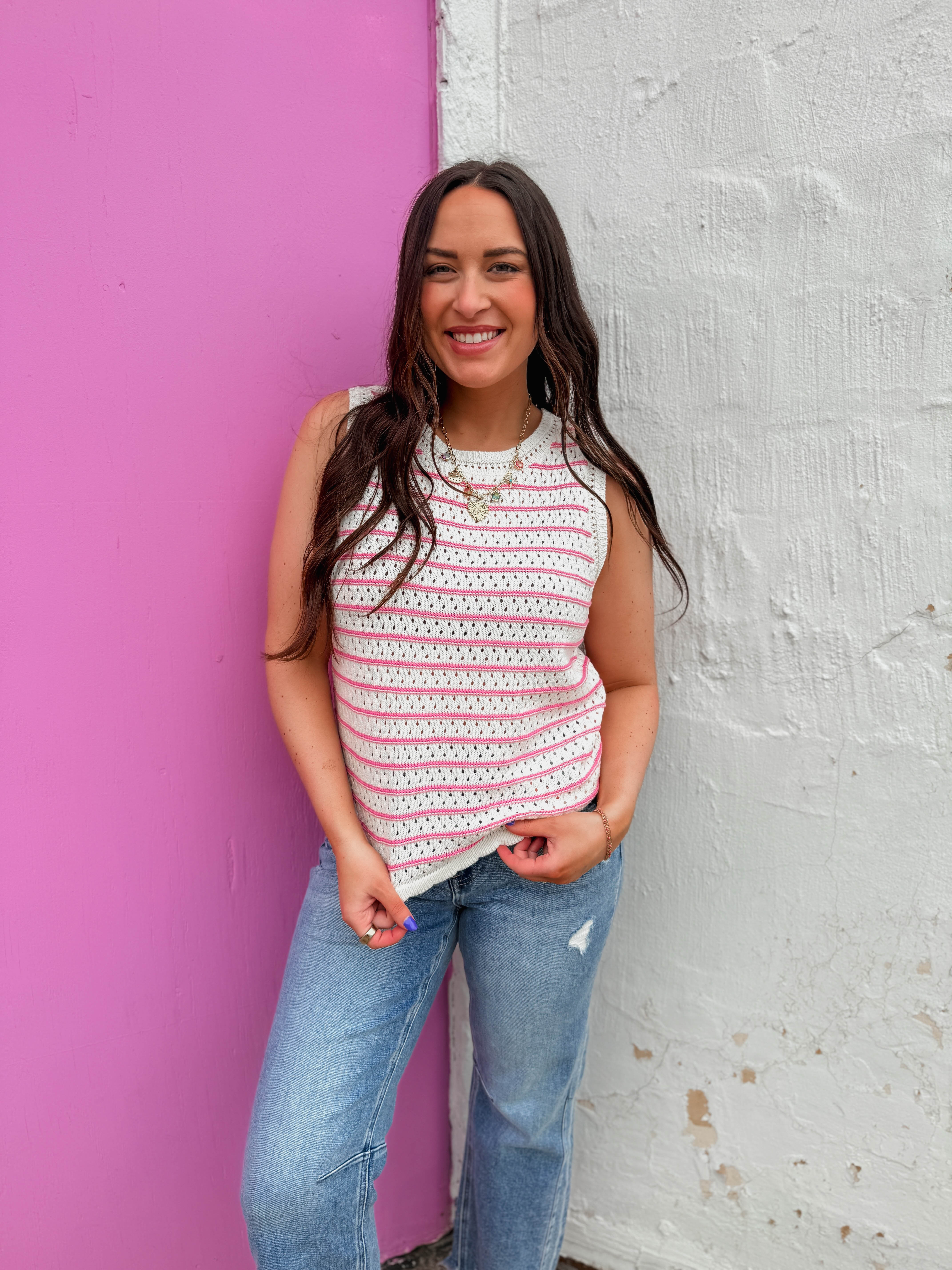 Kensie Striped Knit Tank-Pink - Image 5