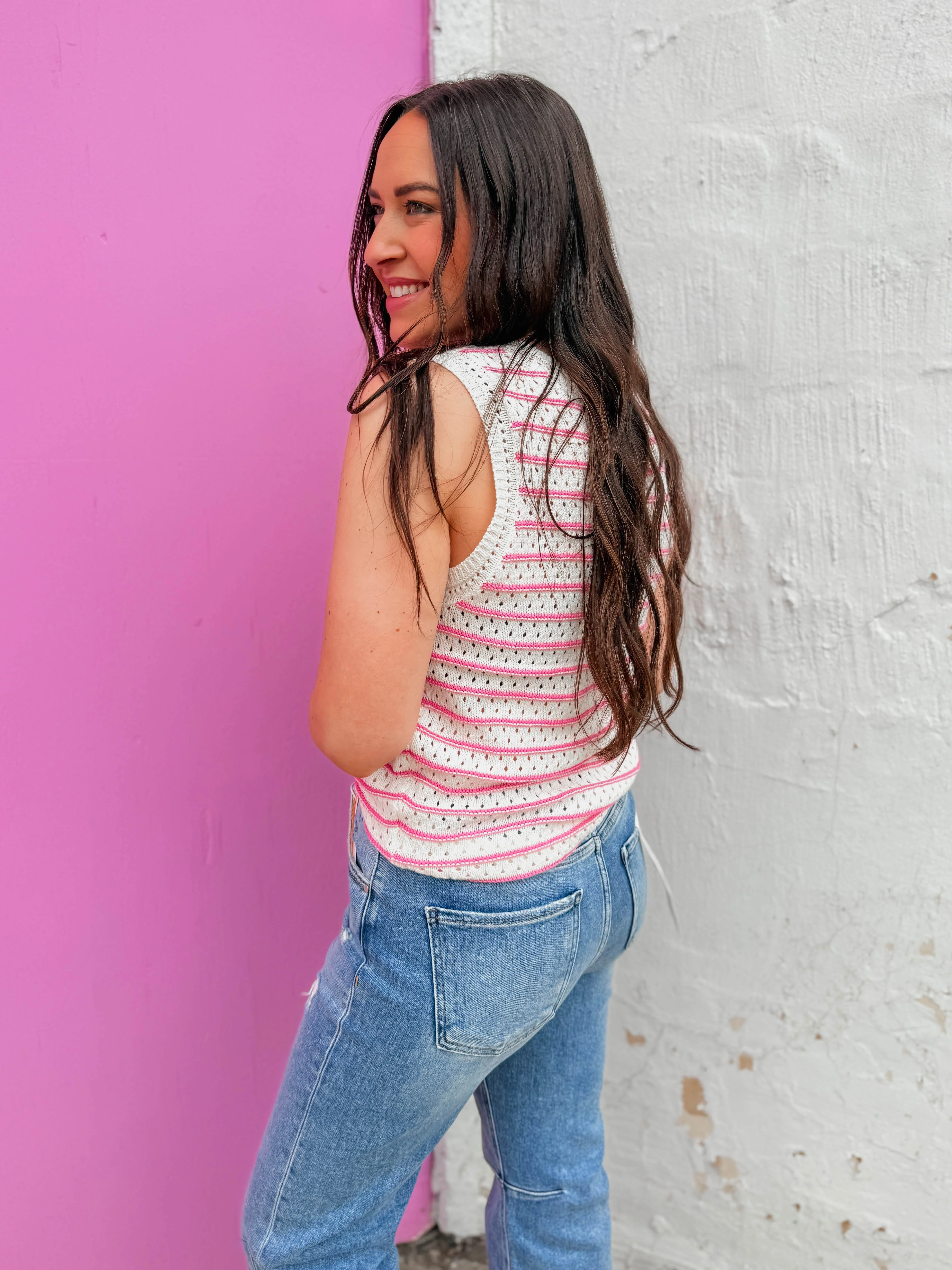 Kensie Striped Knit Tank-Pink - Image 6