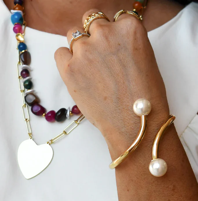 Kind Of A Moment Double Pearl Bangle-Gold - Image 4
