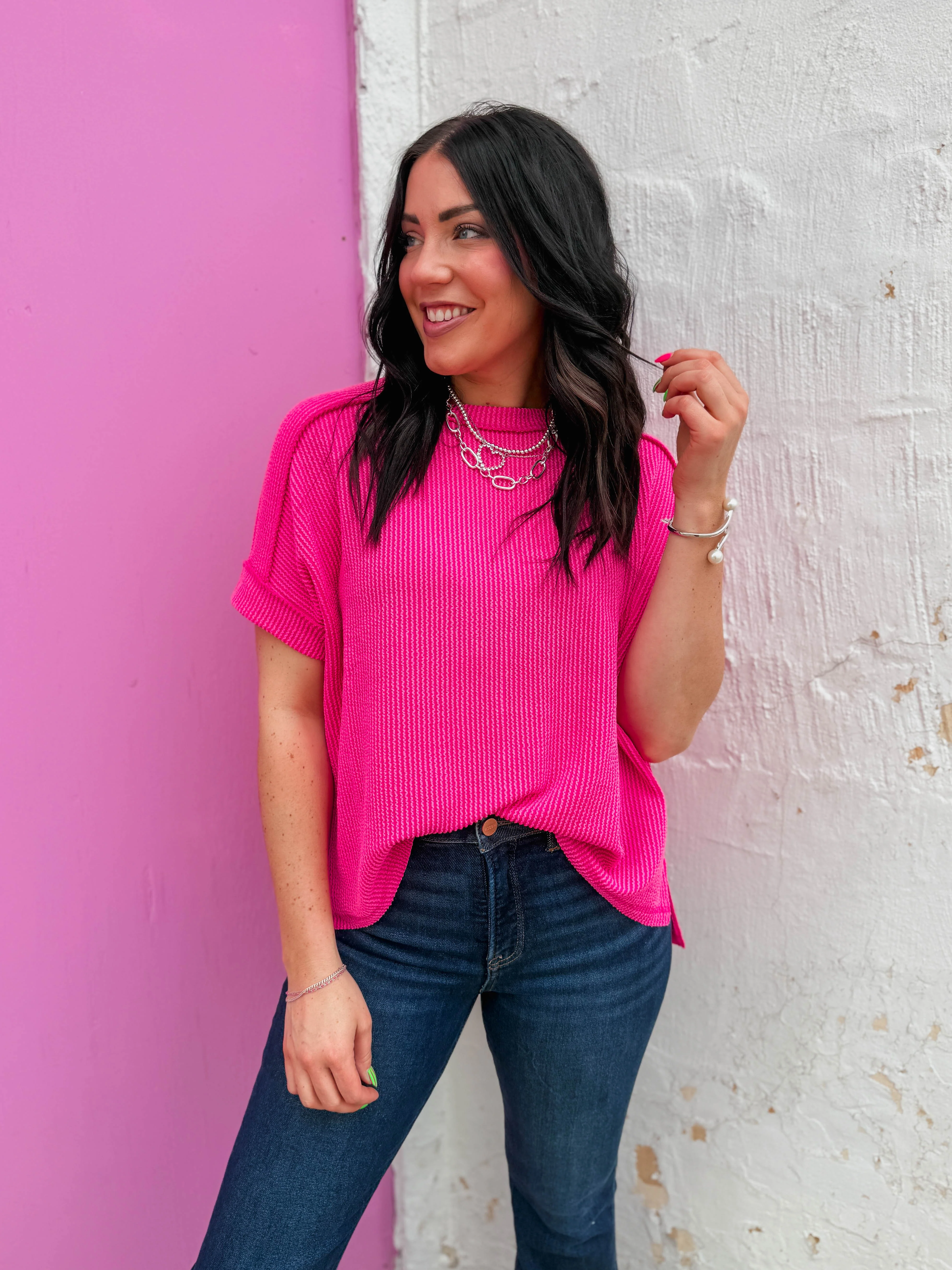 Kyla Corded Top-Hot Pink
