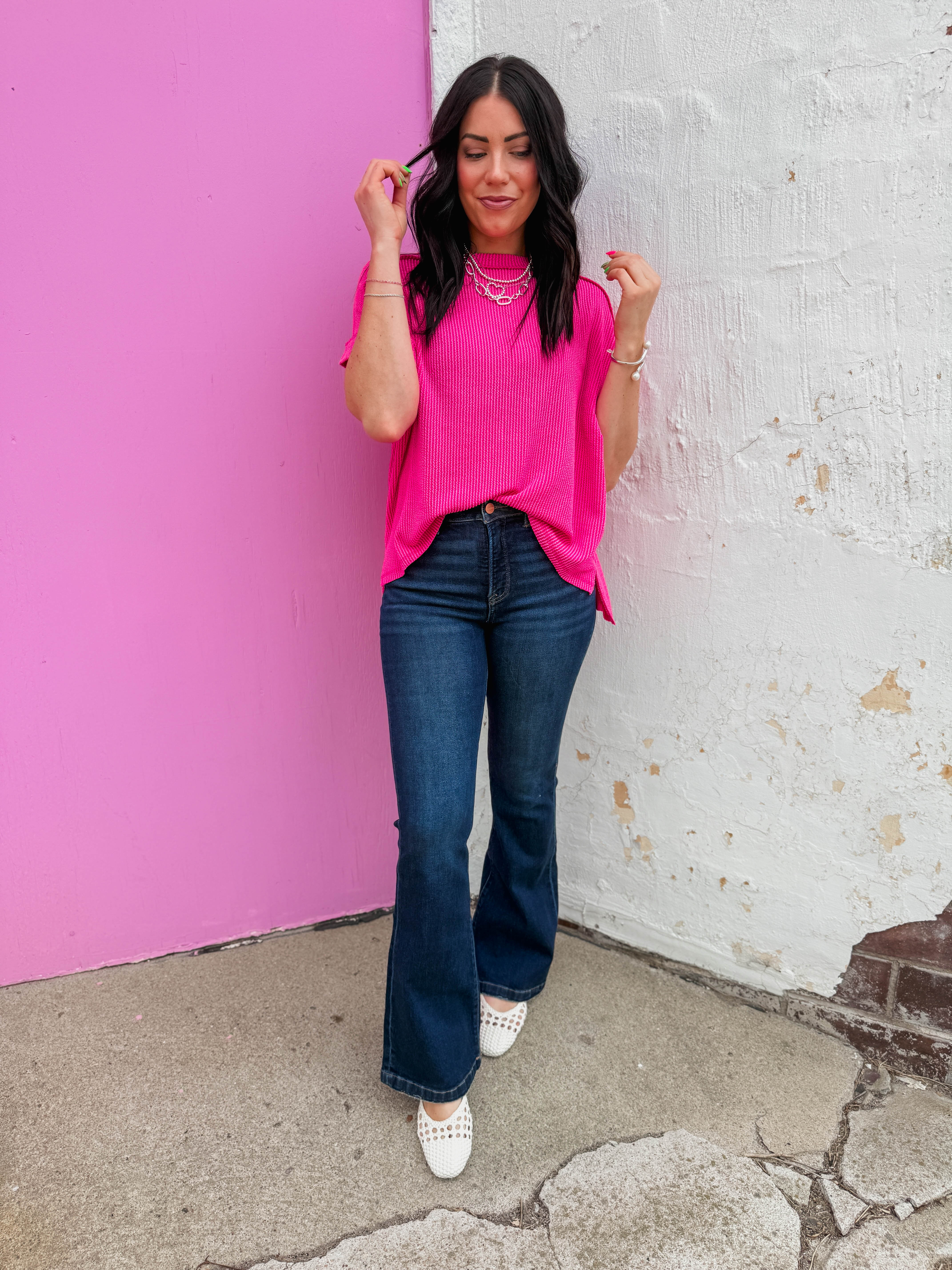 Kyla Corded Top-Hot Pink - Image 2