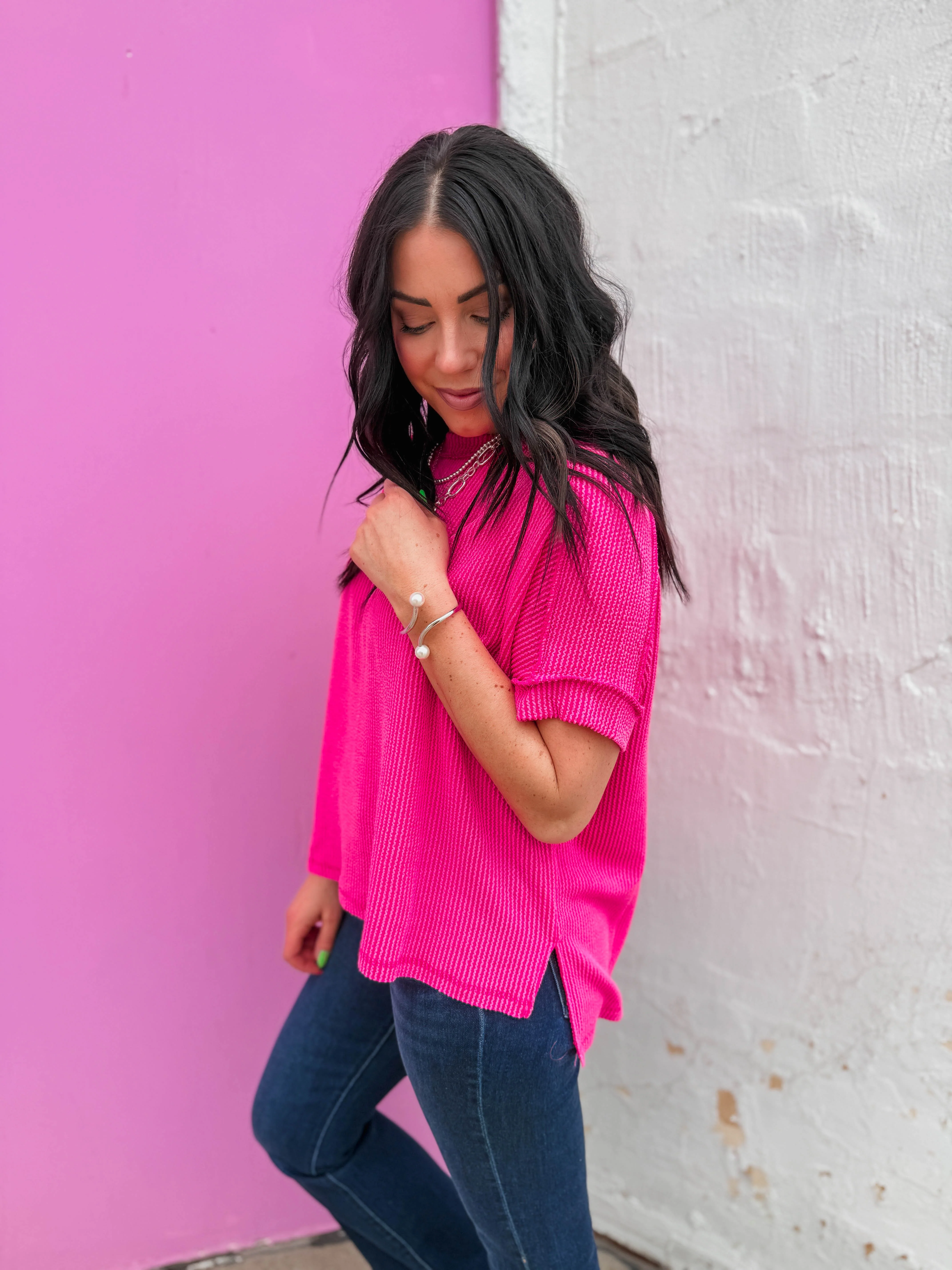 Kyla Corded Top-Hot Pink - Image 6