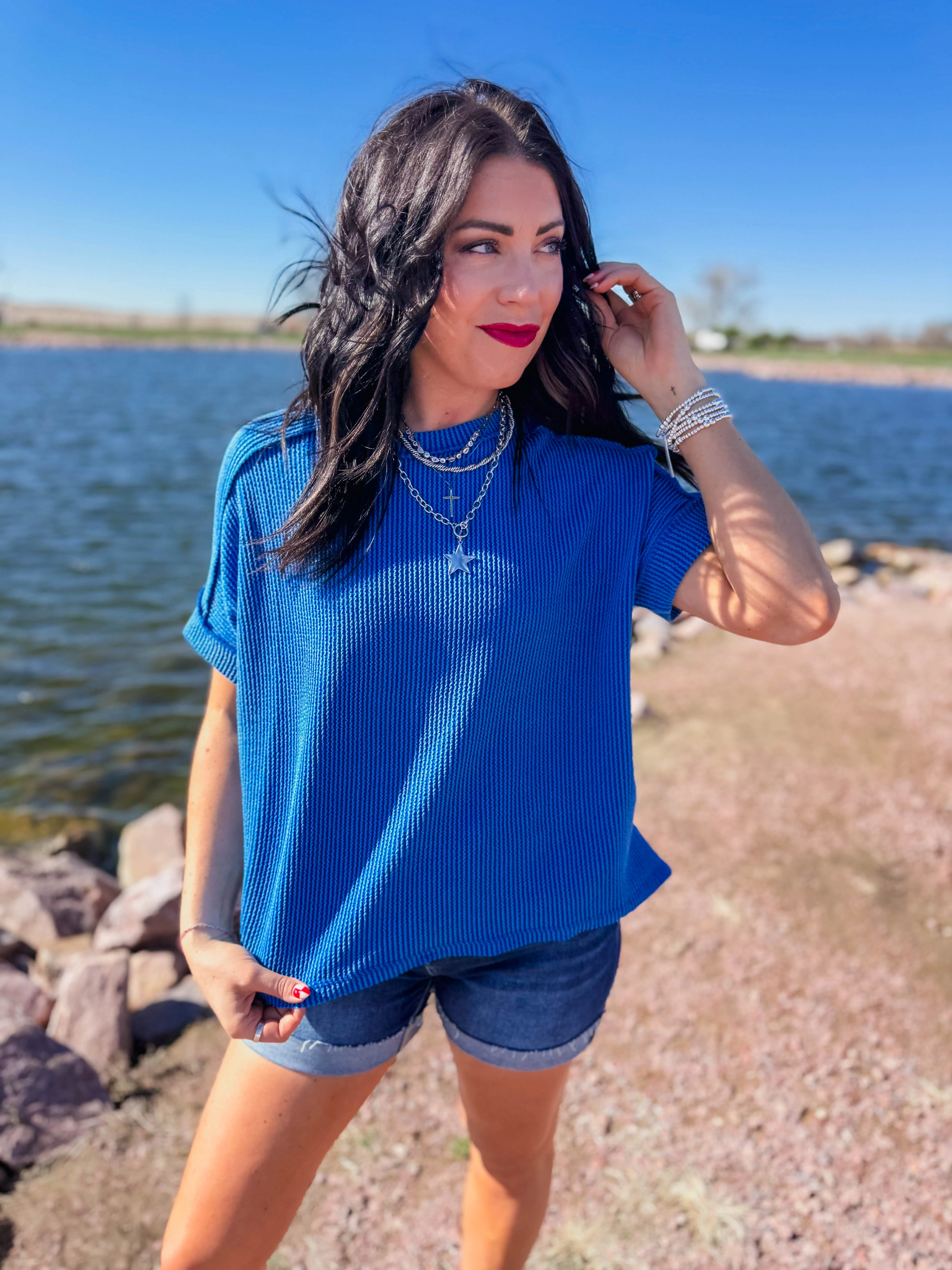Kyla Corded Top-Ocean Blue - Image 11