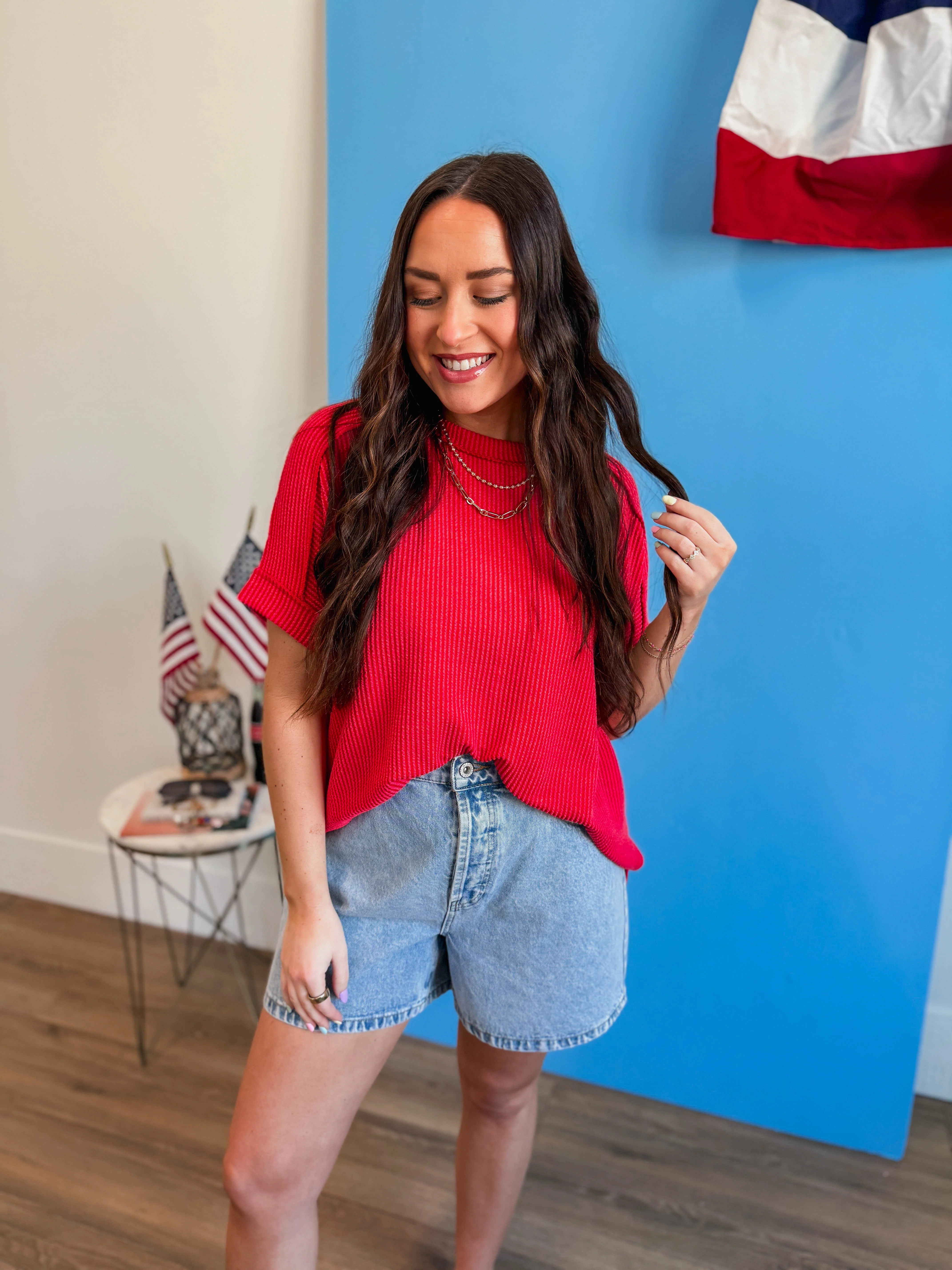 Kyla Corded Top-Red - Image 3
