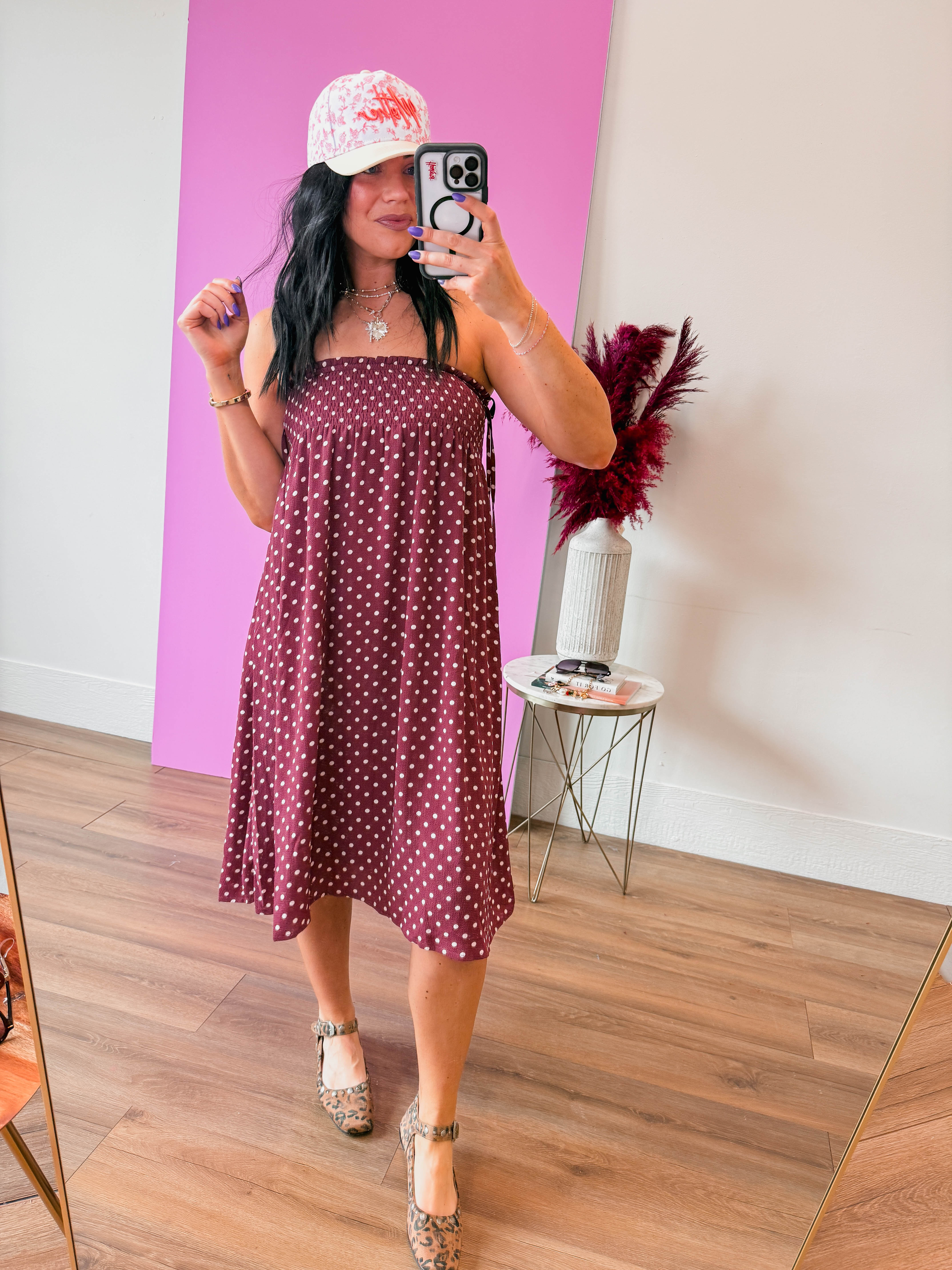 Kyla Polka Dot Midi Skirt-Red Bean - Image 6