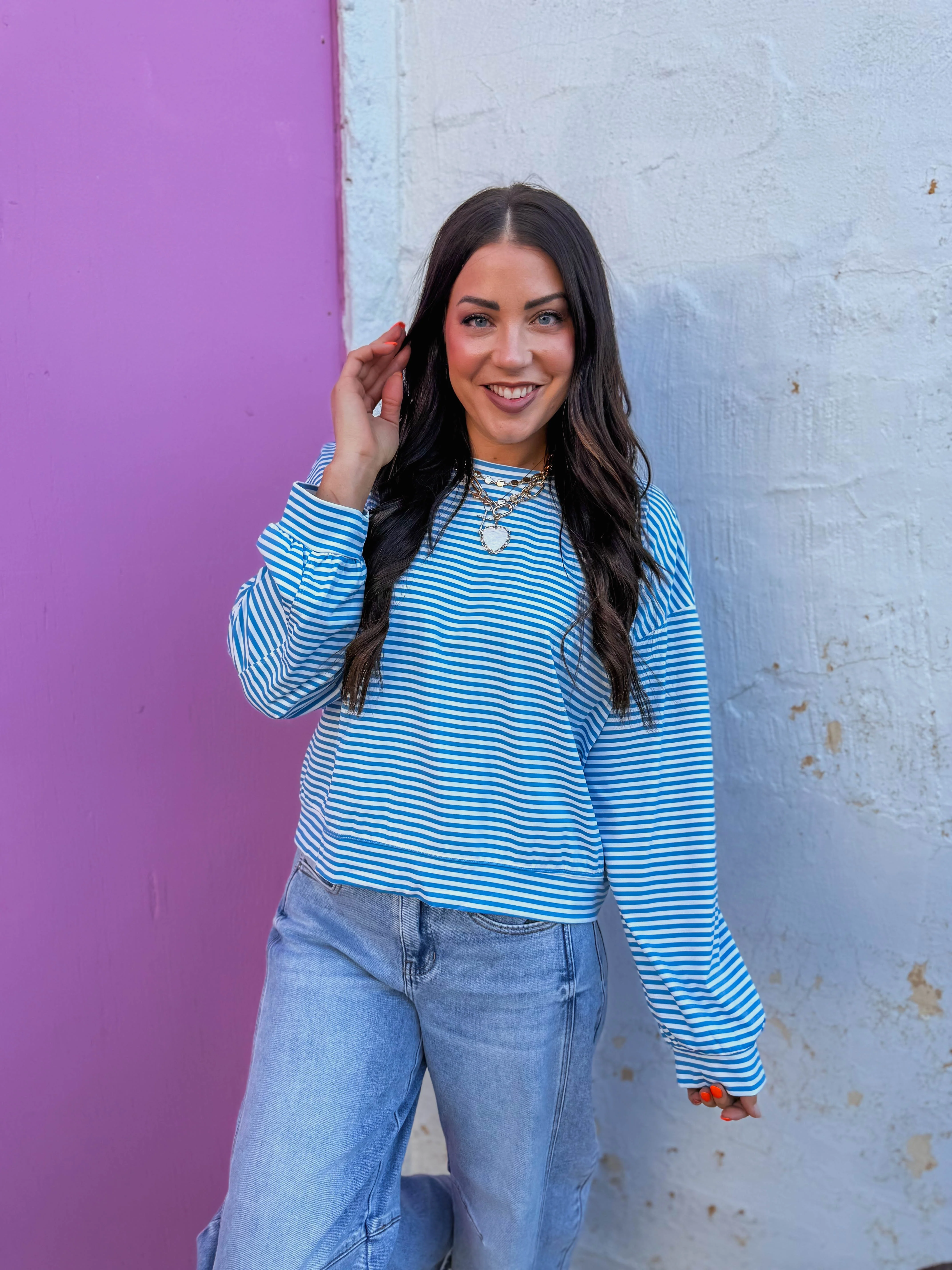 Layla Striped Scuba Top-Coastal - Image 8