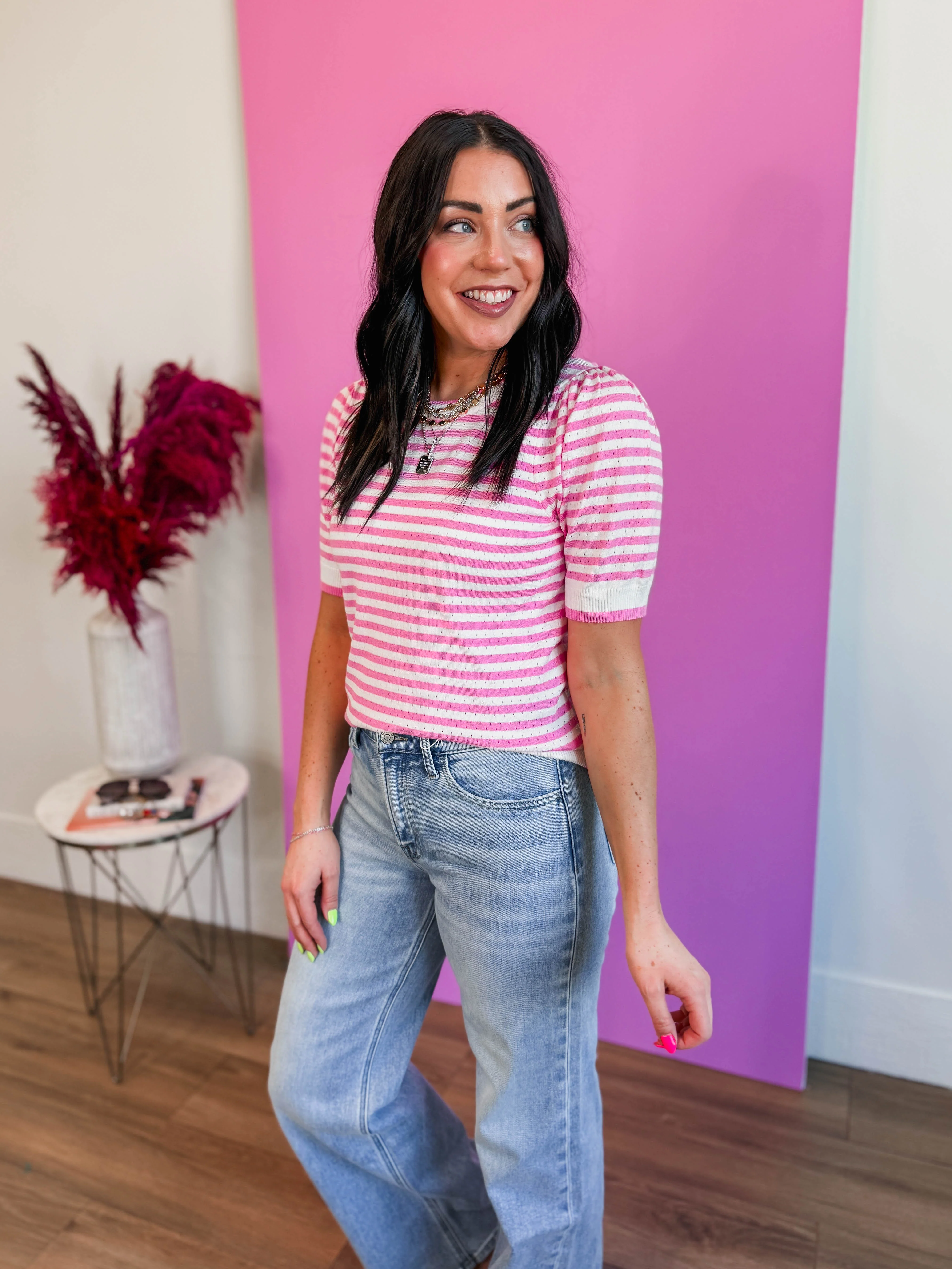 Leigh Striped Knit Top-Pink - Image 3
