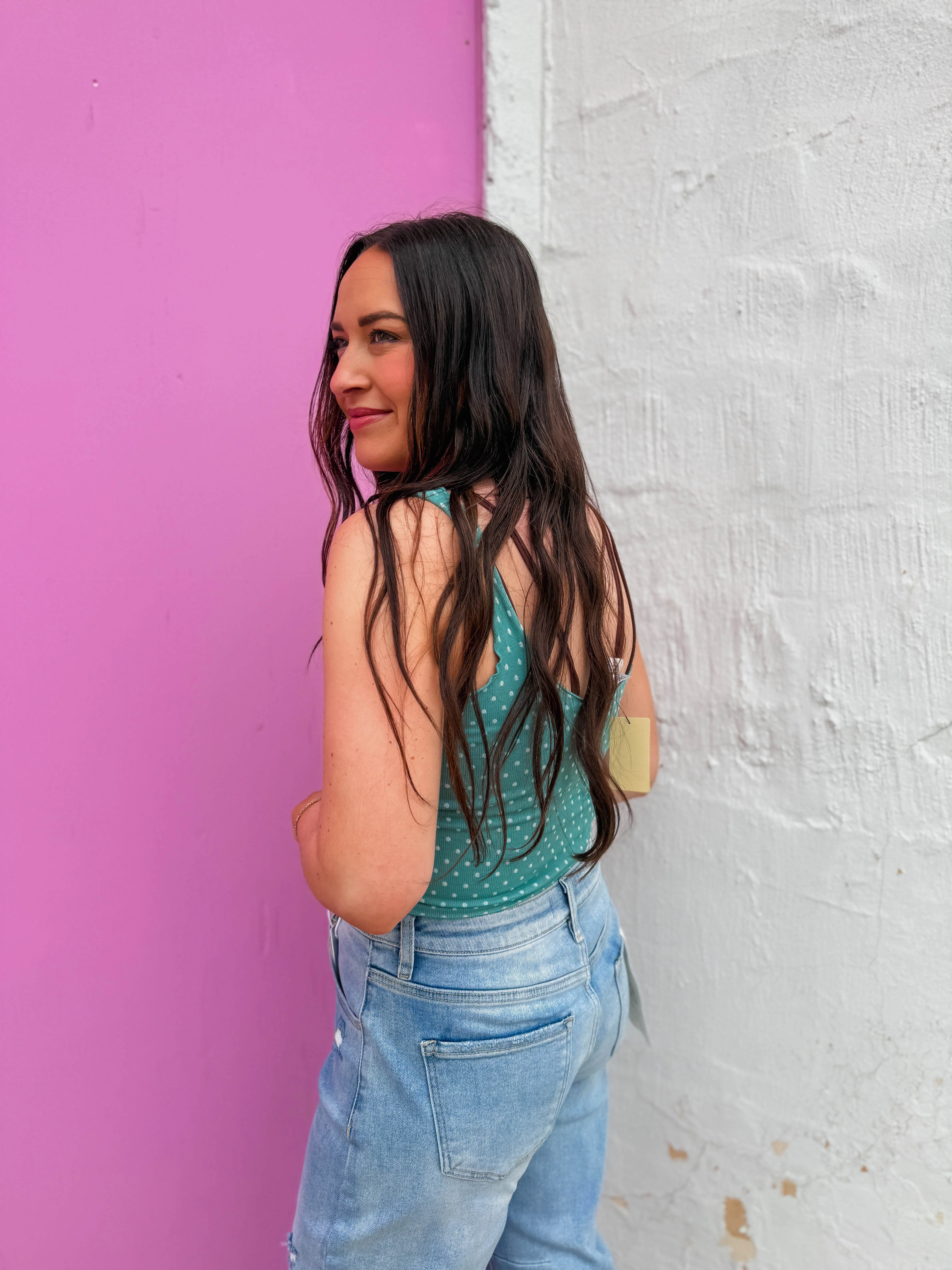 Lenny Polka Dot Tank-Dusty Teal - Image 5