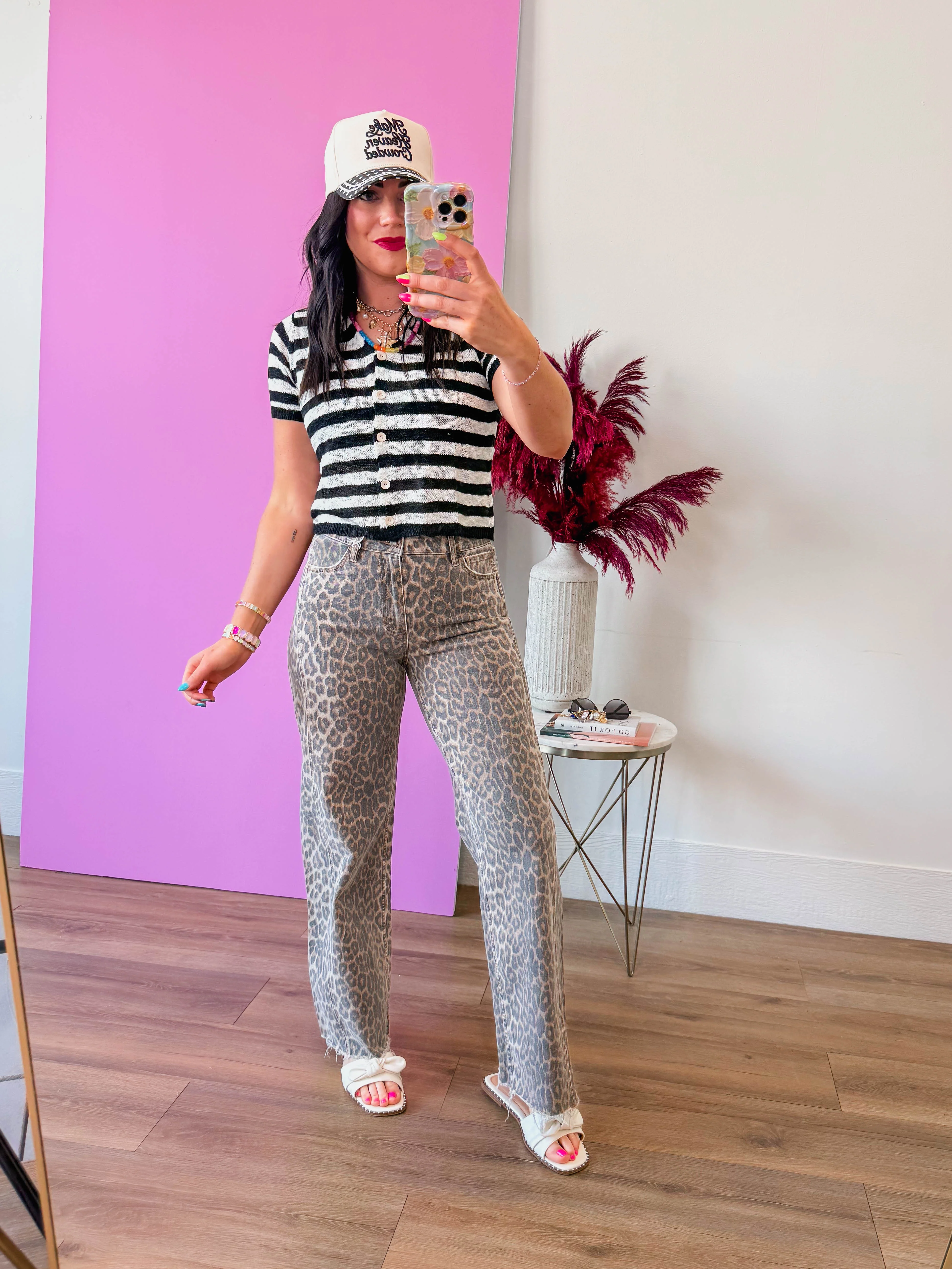 Leo High Rise Wide Leg Leopard Denim