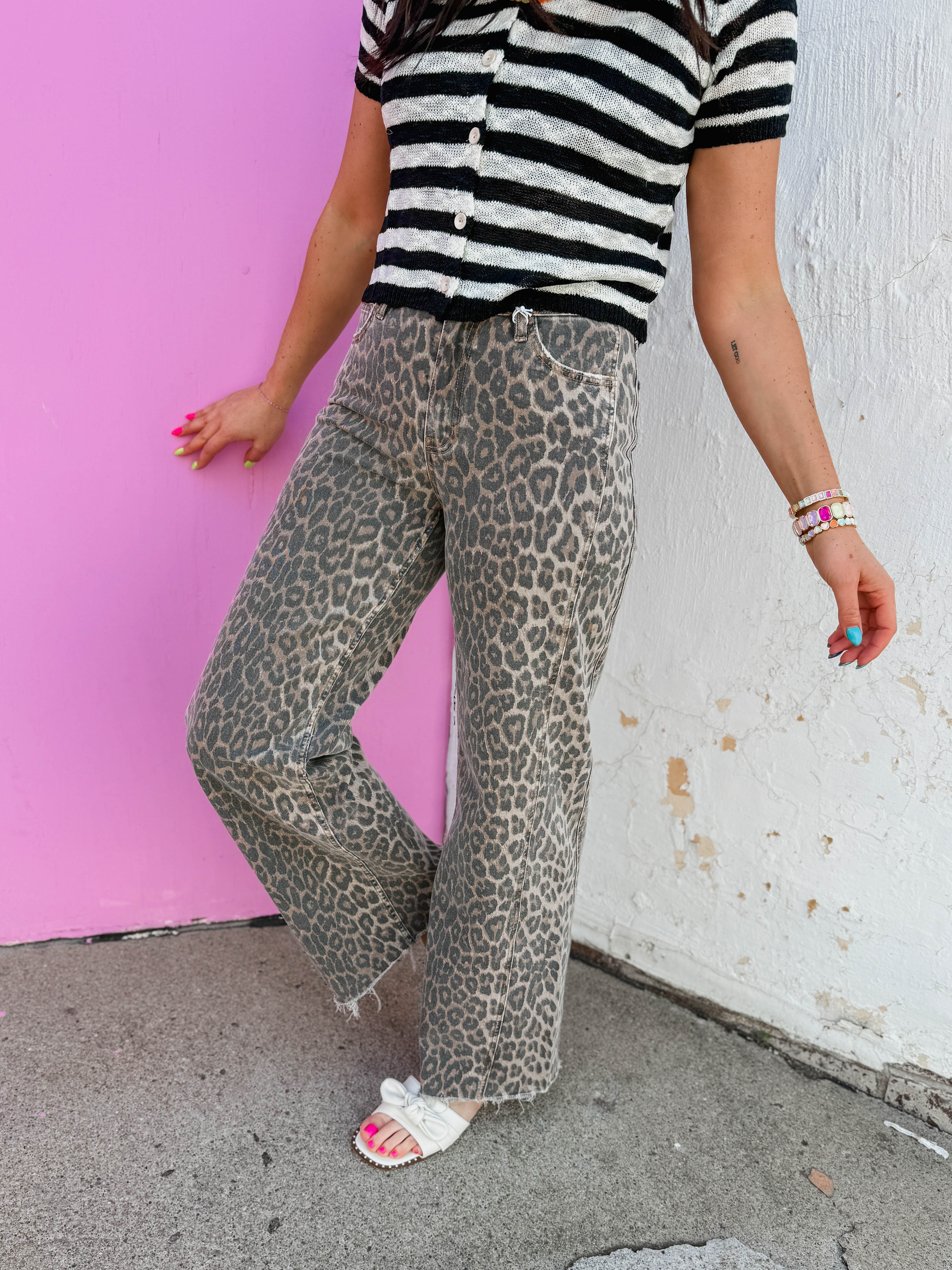 Leo High Rise Wide Leg Leopard Denim - Image 4