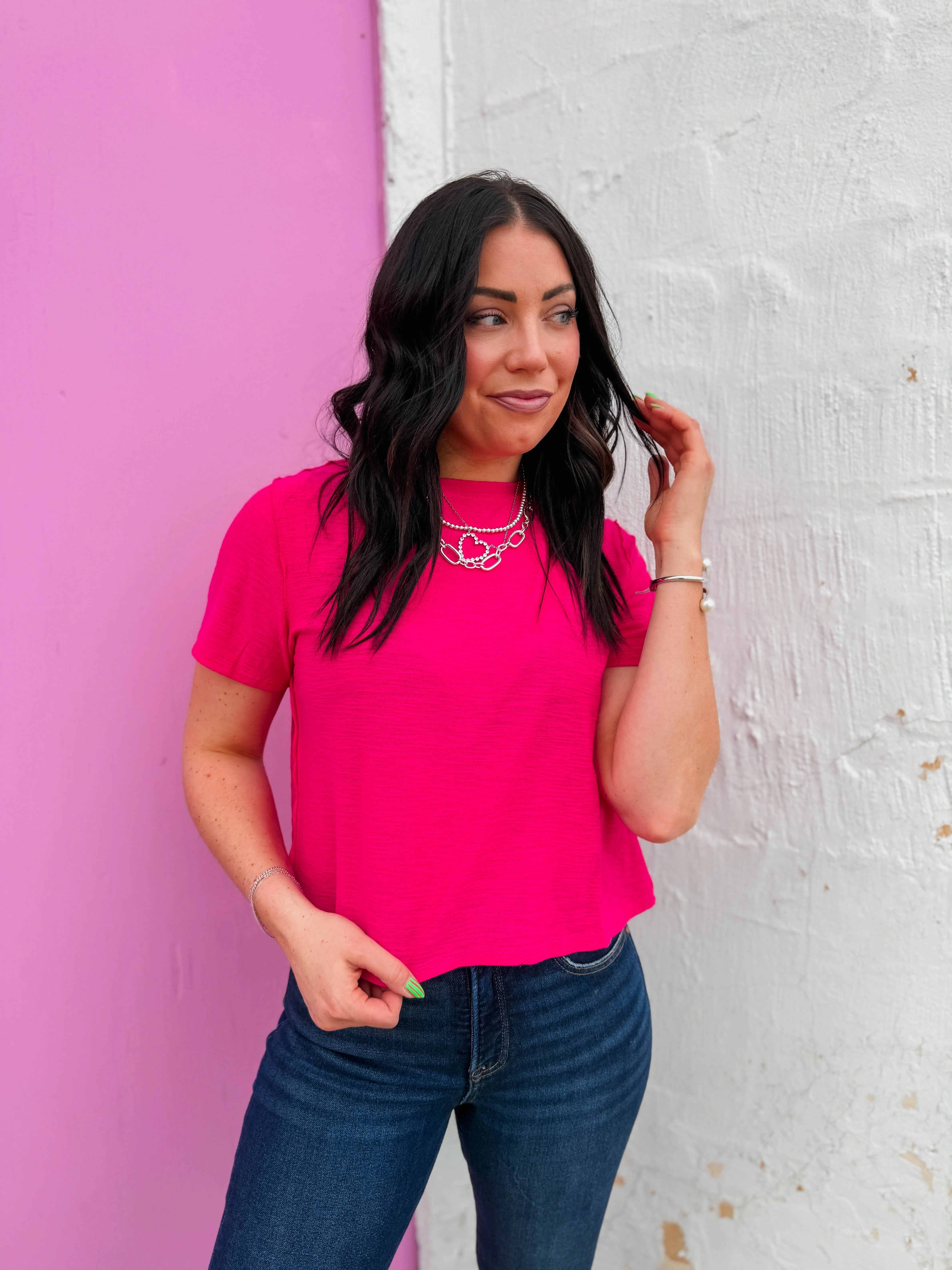 Lindsey Basic Tee-Hot Pink