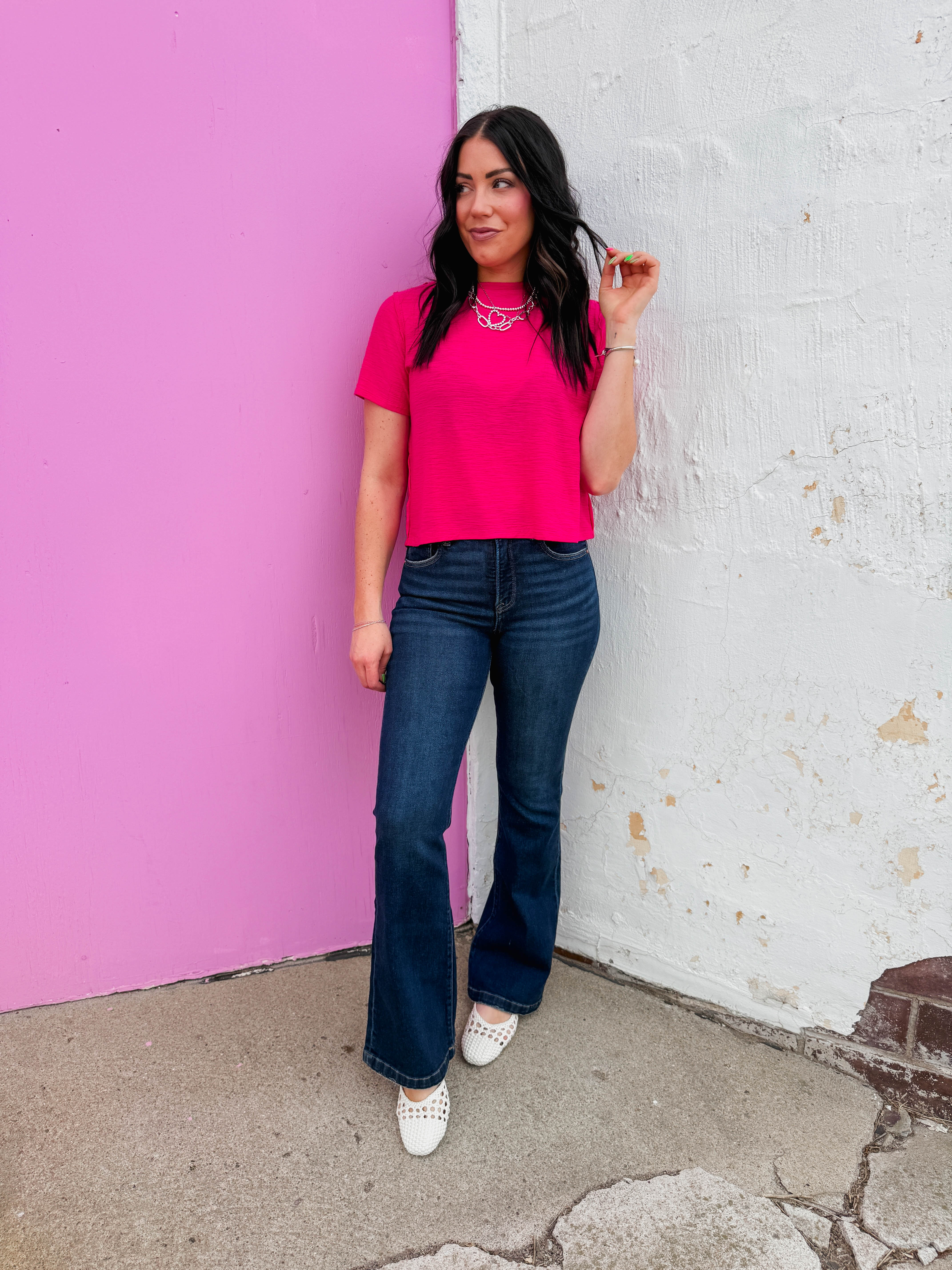 Lindsey Basic Tee-Hot Pink - Image 2