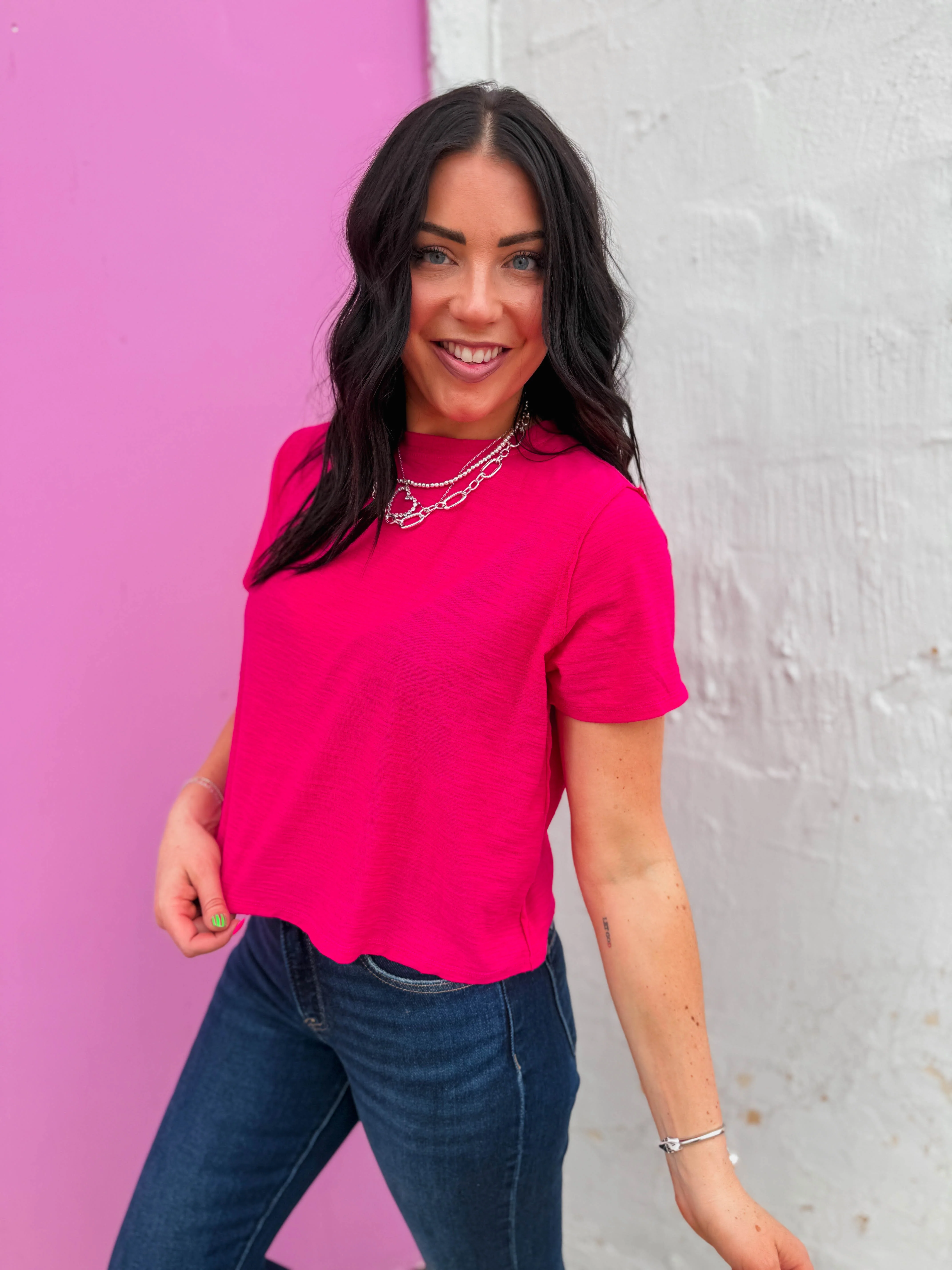 Lindsey Basic Tee-Hot Pink - Image 4