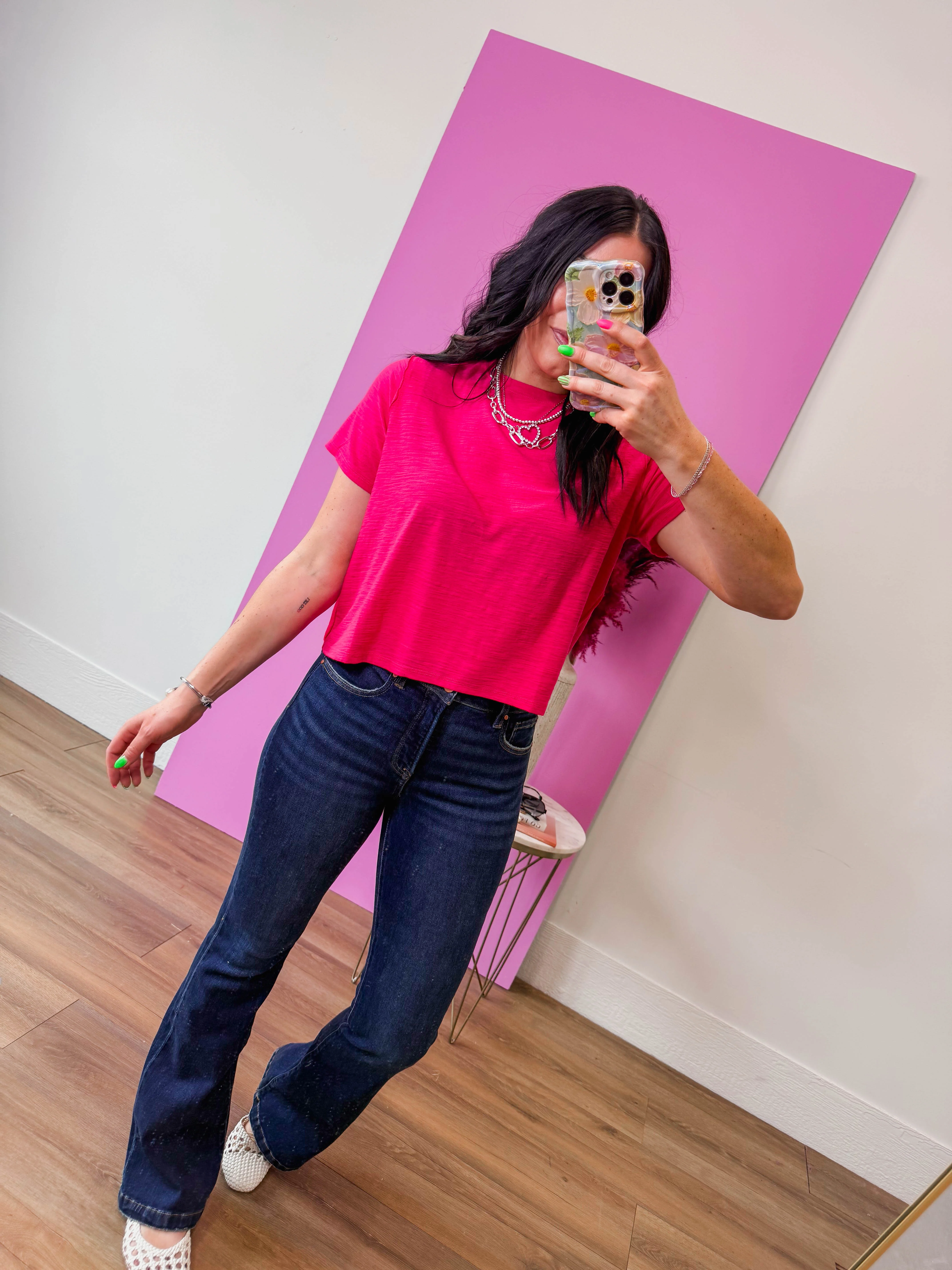 Lindsey Basic Tee-Hot Pink - Image 9
