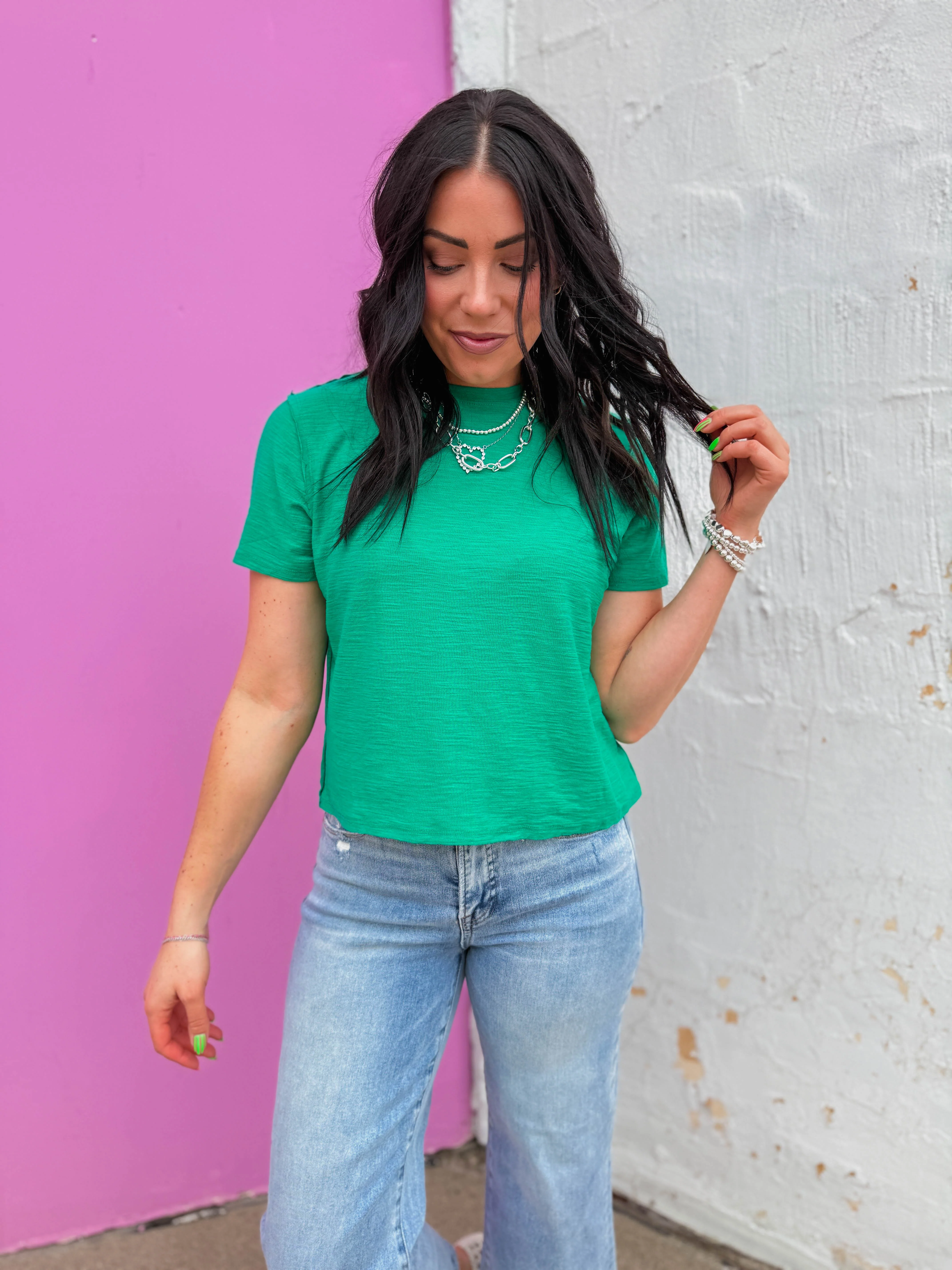 Lindsey Basic Tee-Kelly Green - Image 4
