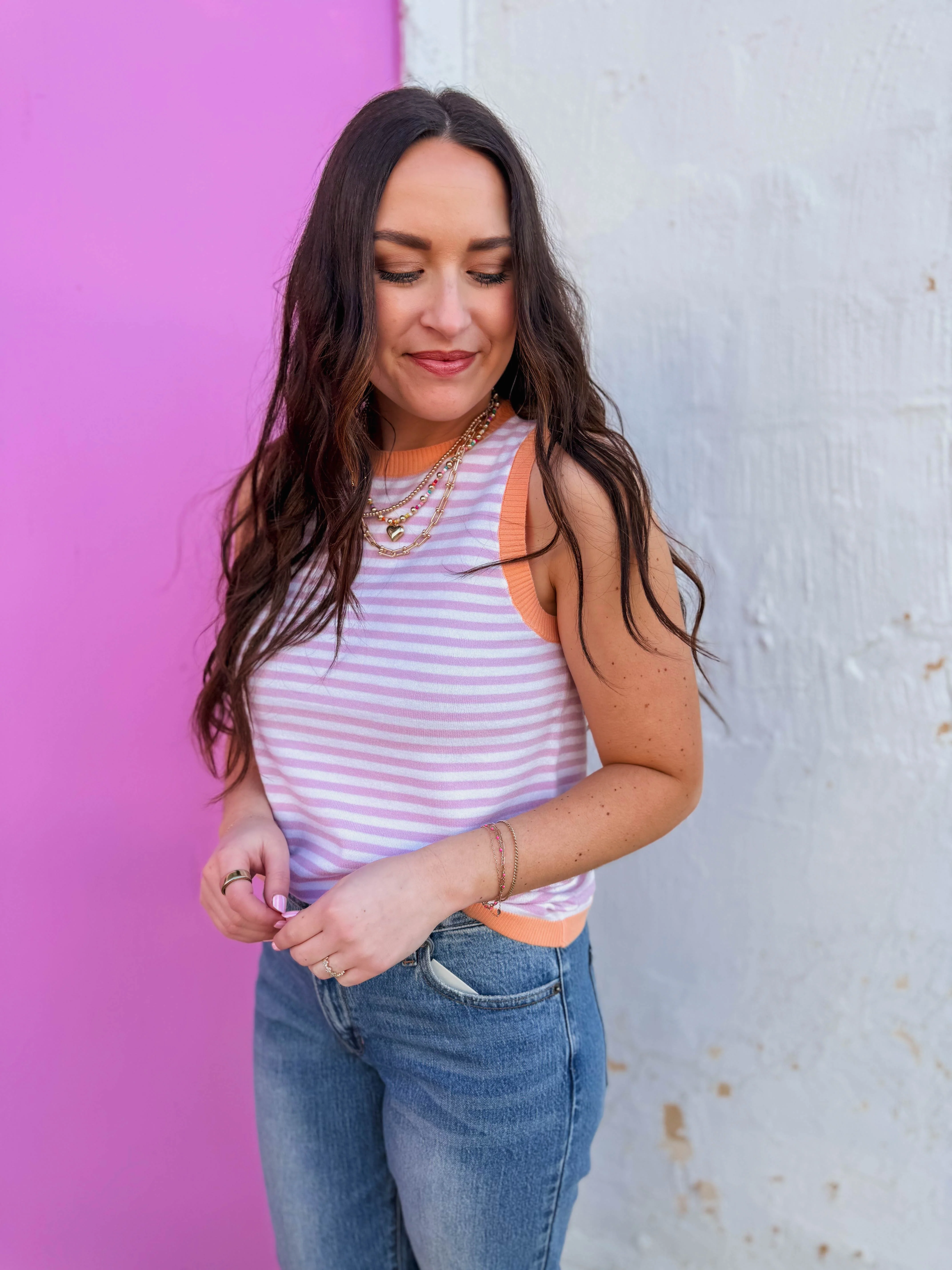 Lindsey Striped Knit Tank-Light Lilac - Image 3