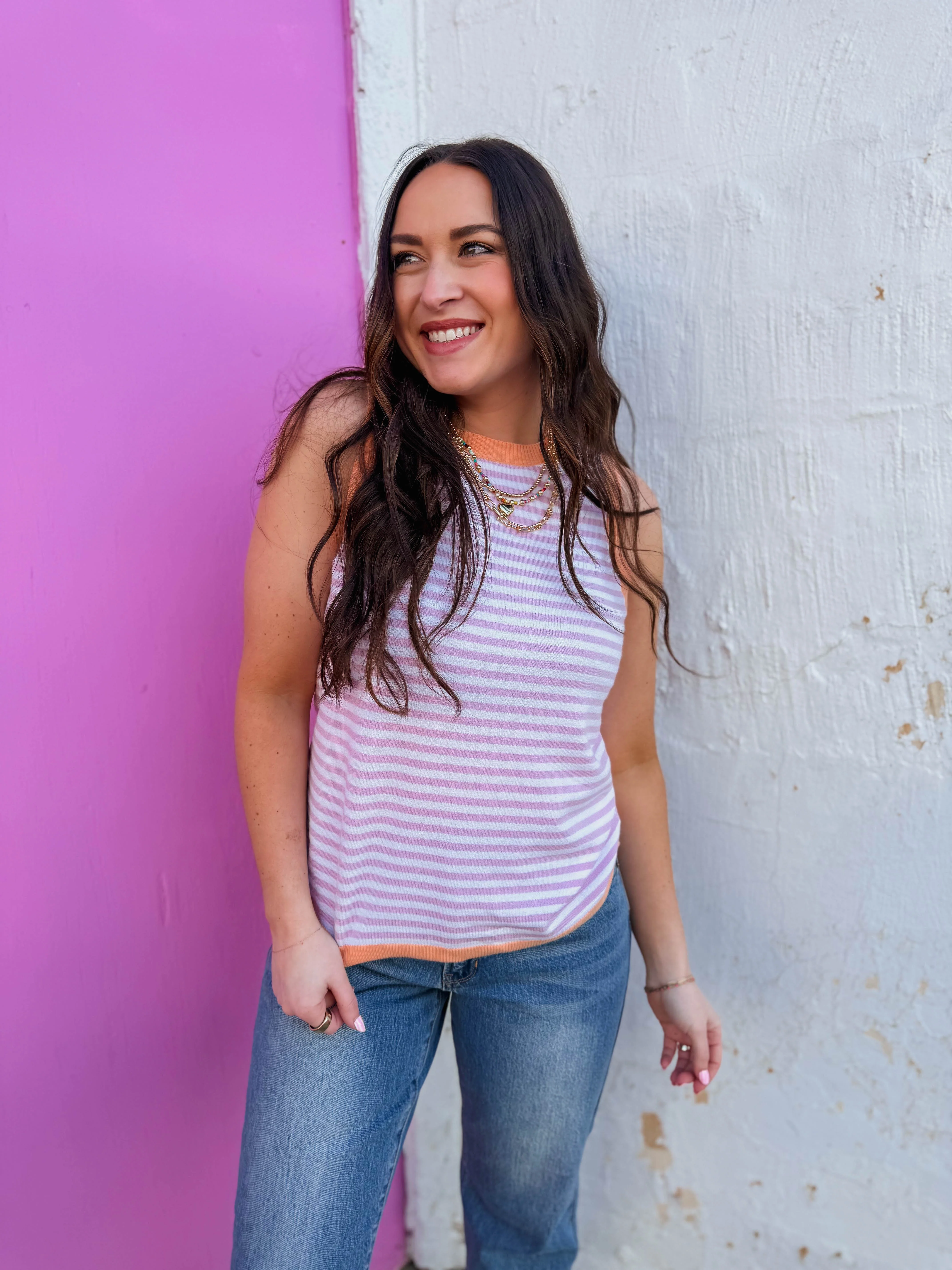Lindsey Striped Knit Tank-Light Lilac - Image 4