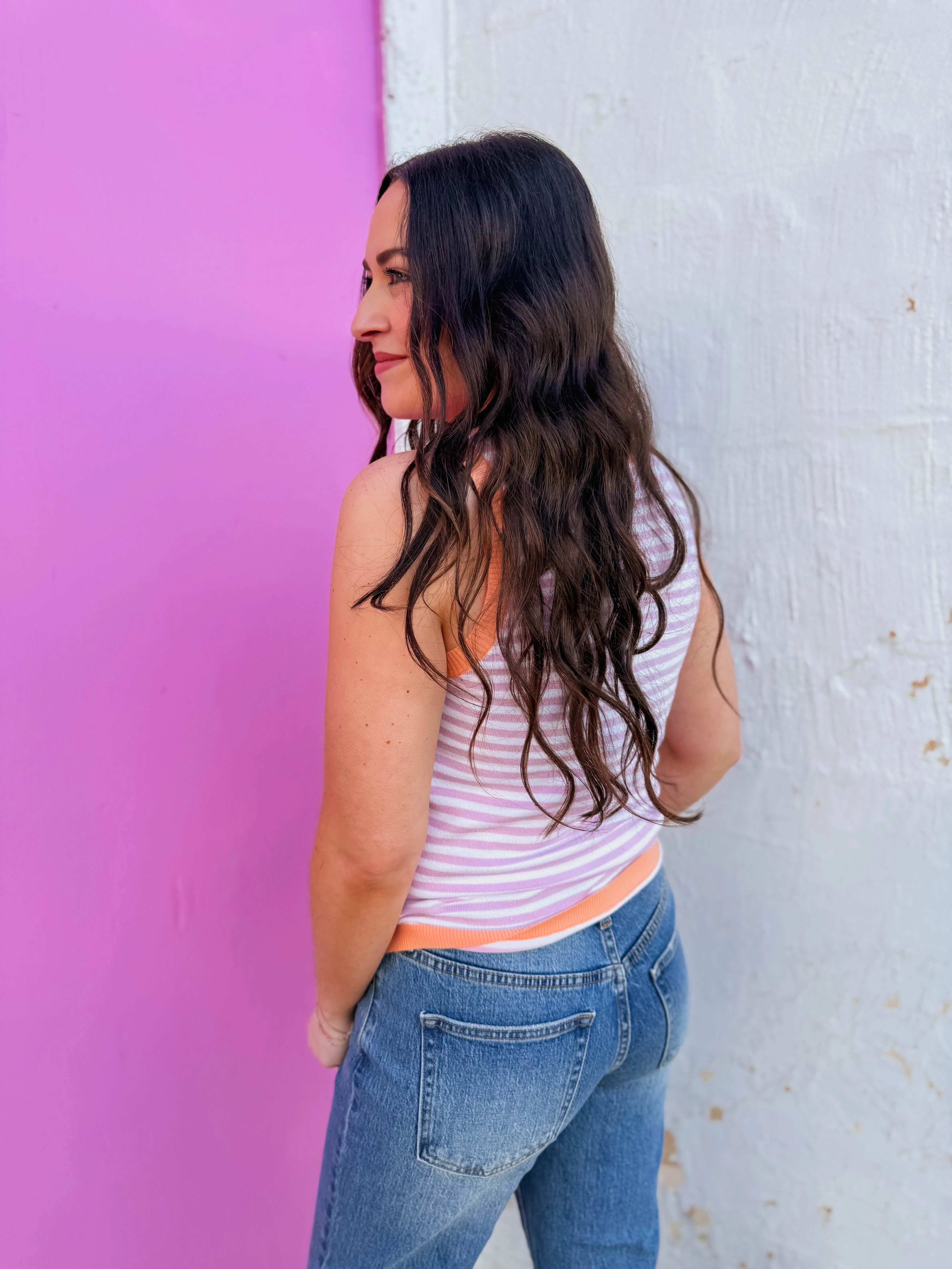 Lindsey Striped Knit Tank-Light Lilac - Image 5