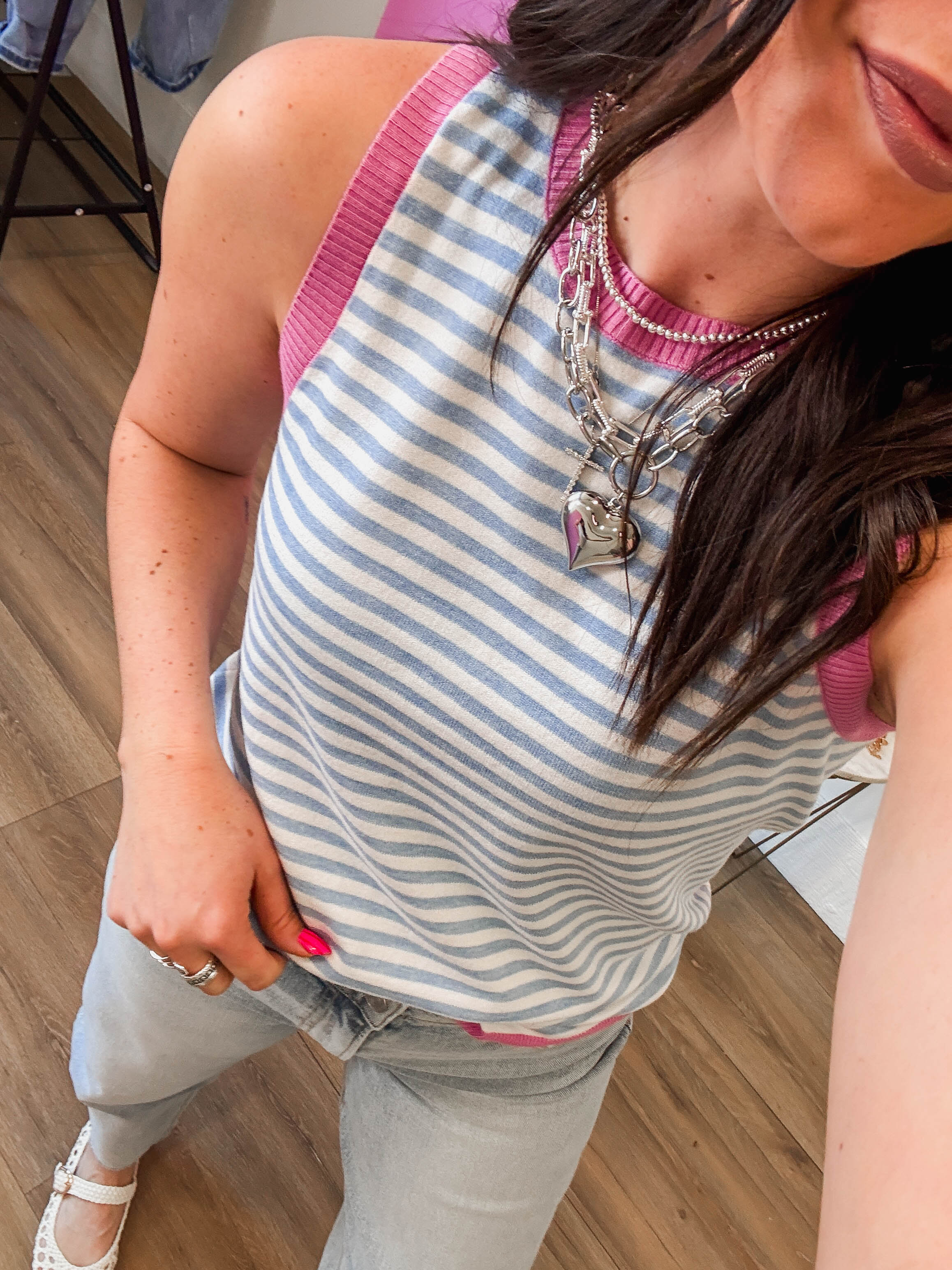 Lindsey Striped Knit Tank-Chambray - Image 2