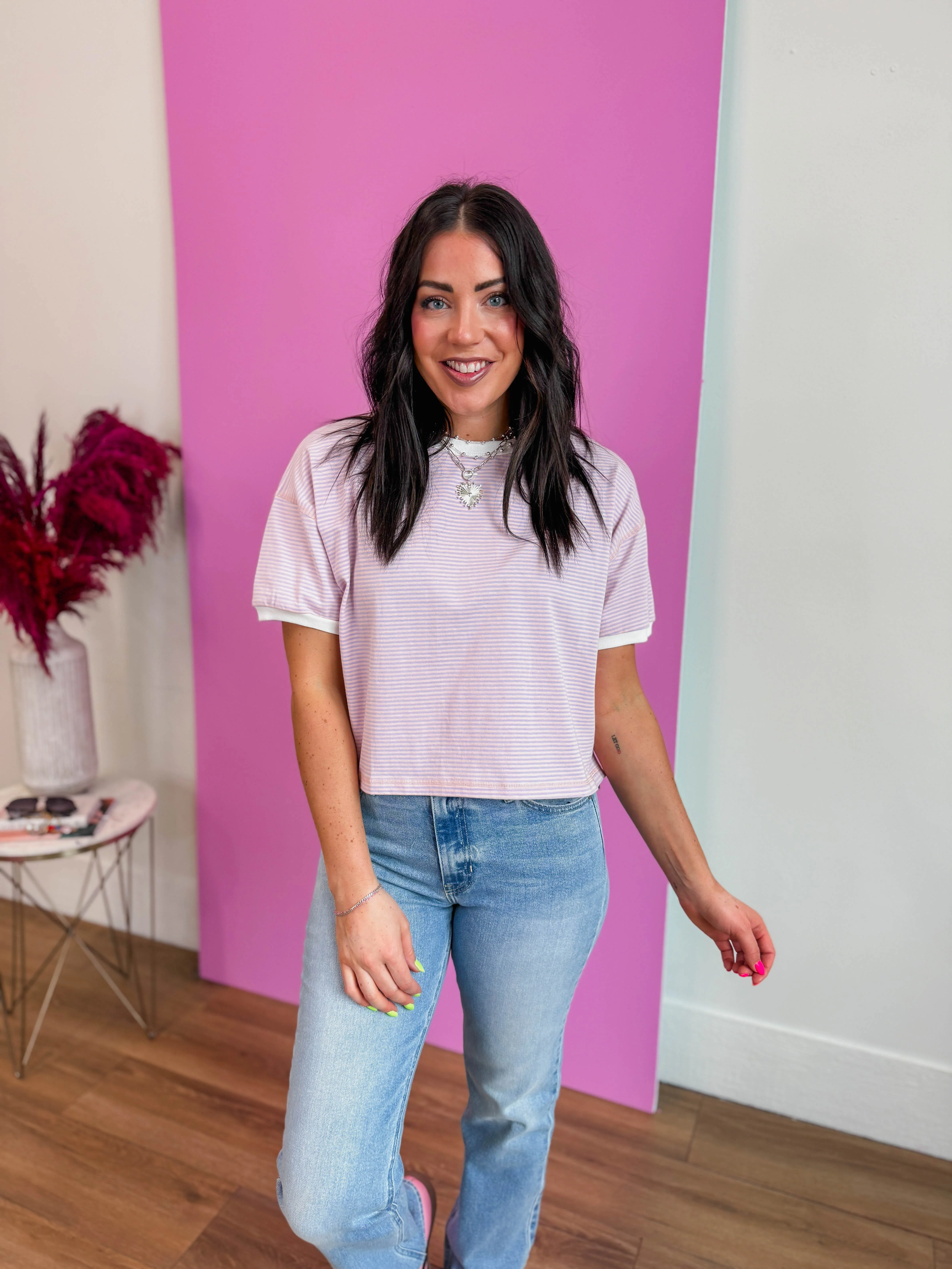 Line It Up Tee-Blush/Lavender - Image 3