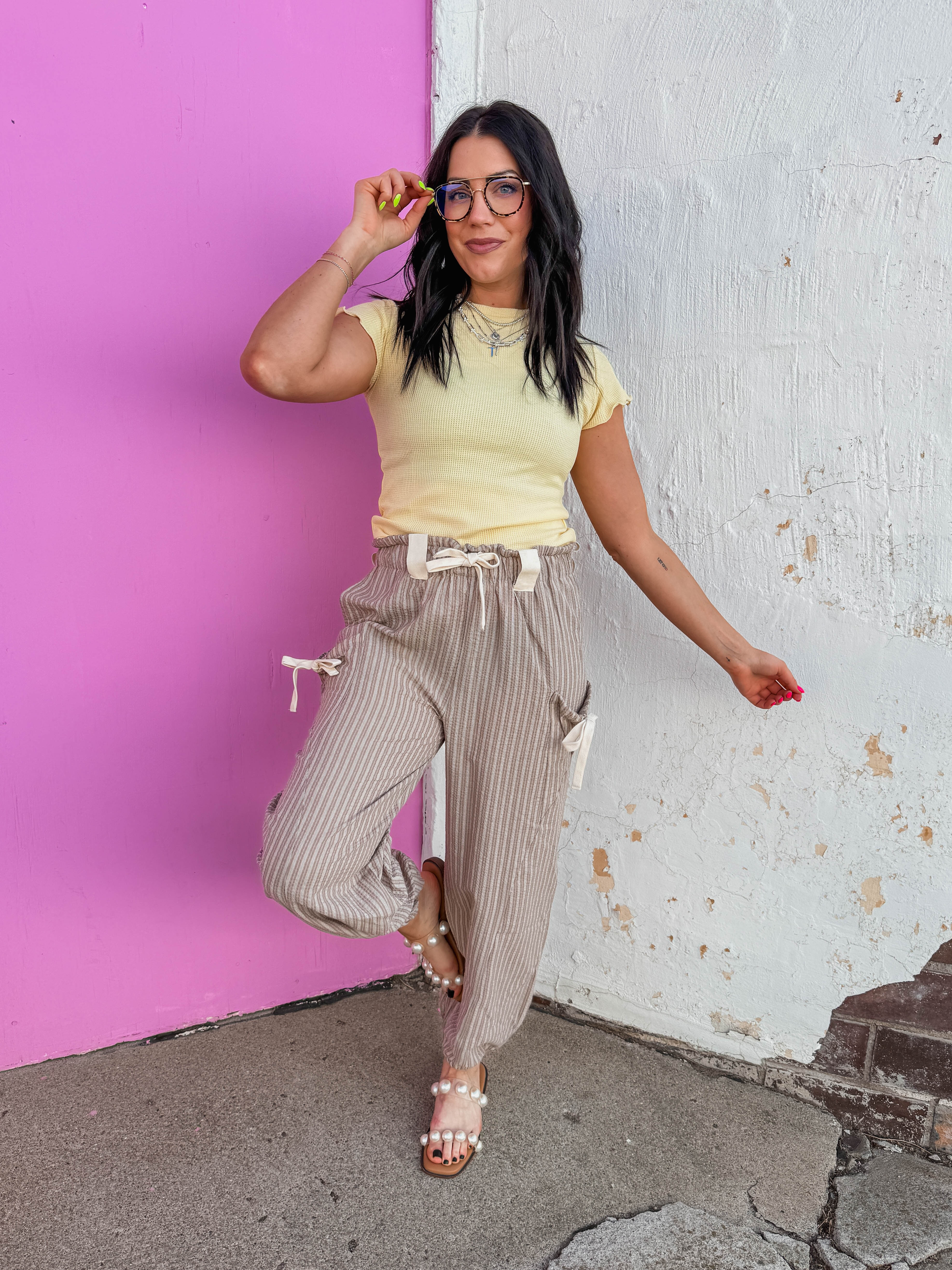 Lola Waffle Knit Tee-Lemon - Image 2