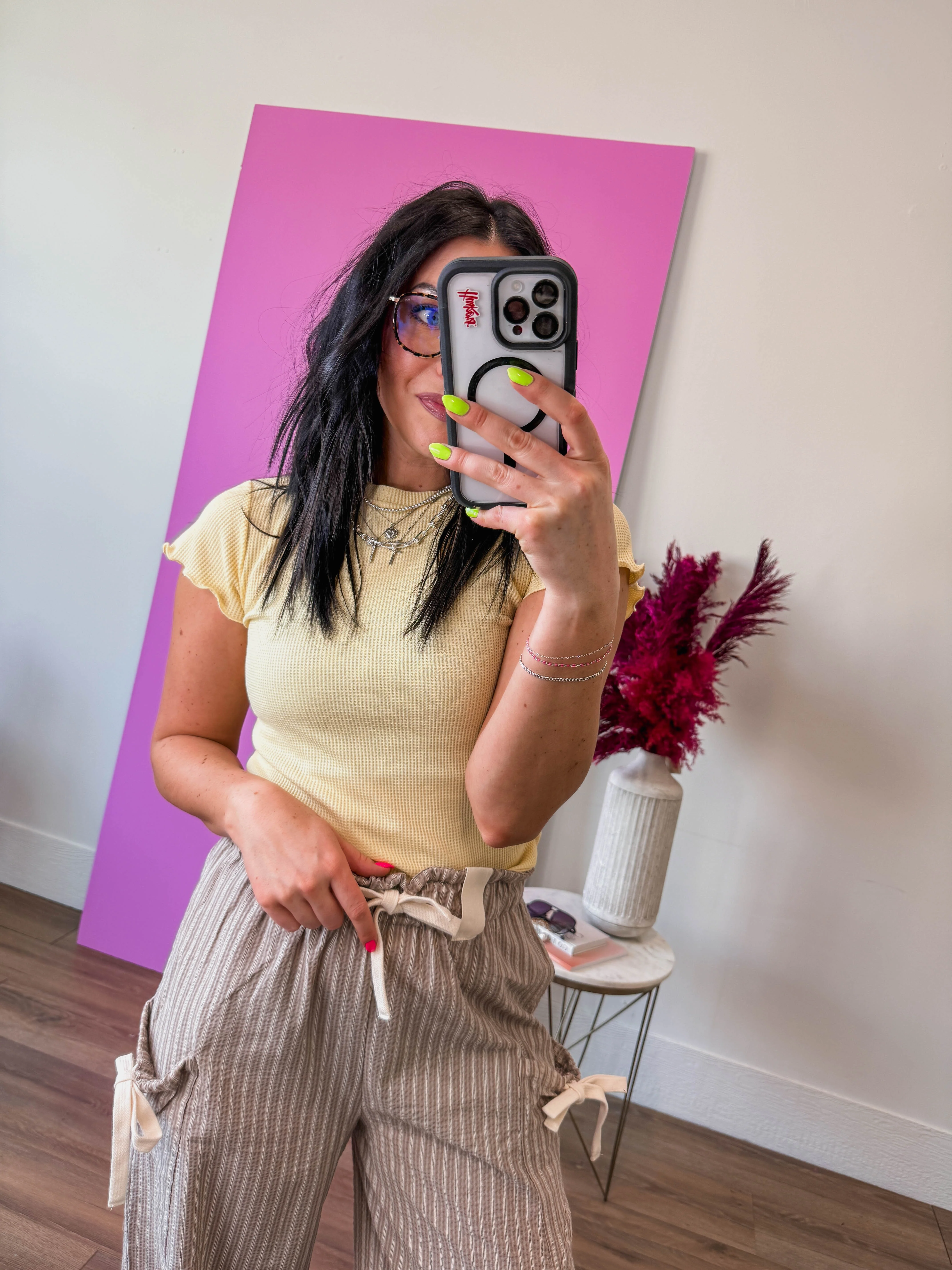 Lola Waffle Knit Tee-Lemon - Image 3