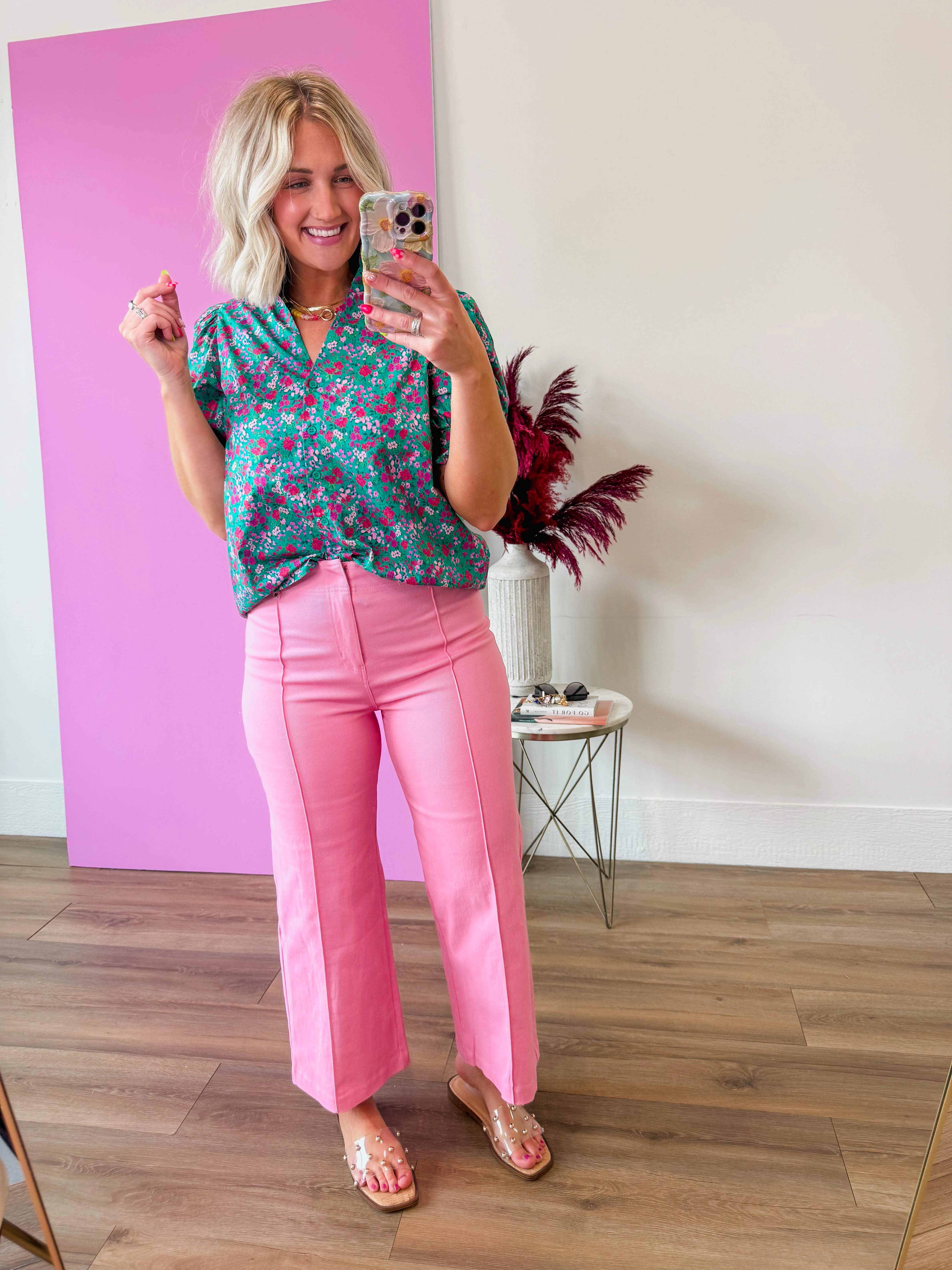Lydia Floral Top-Green - Image 2