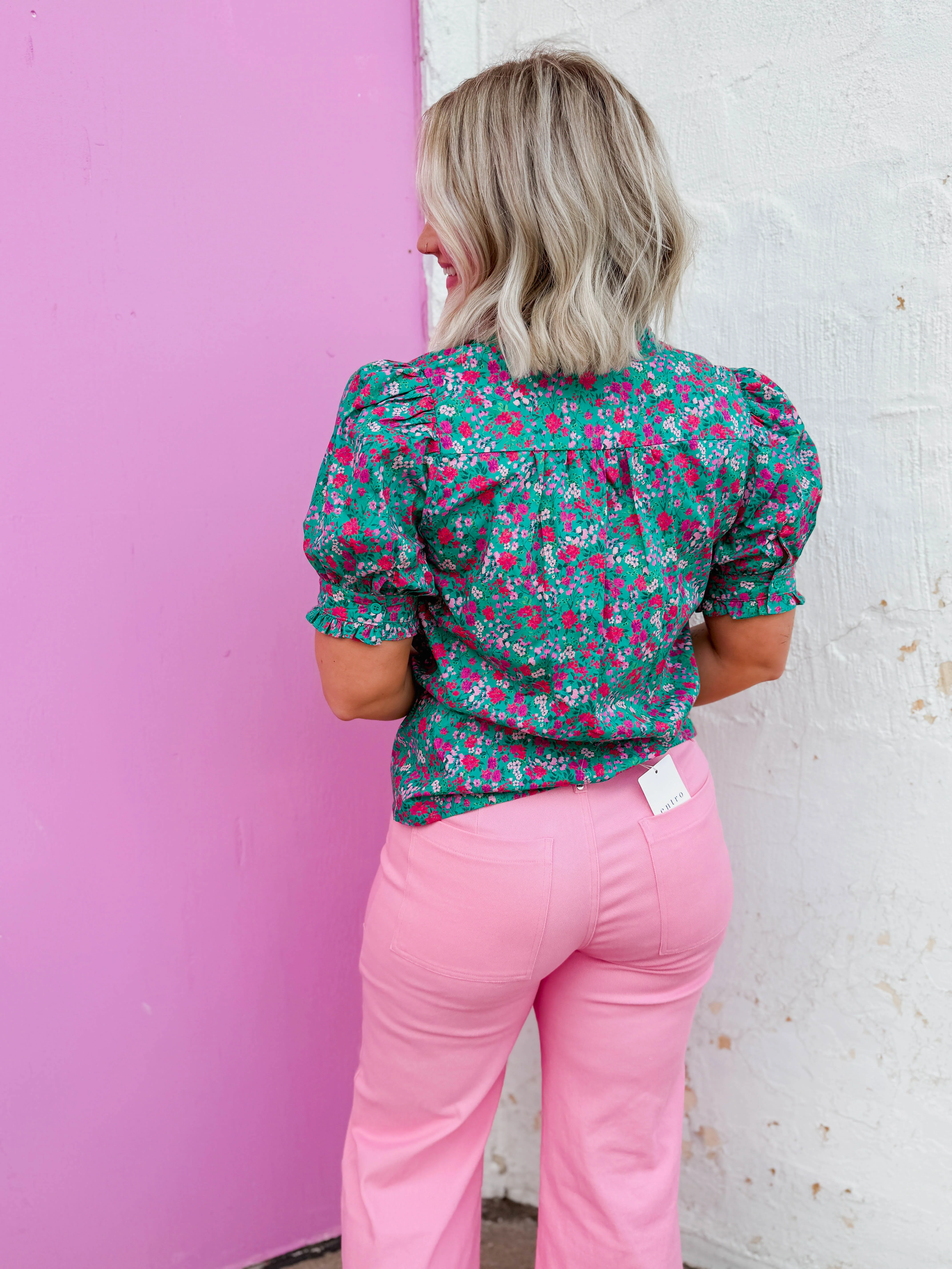 Lydia Floral Top-Green - Image 6