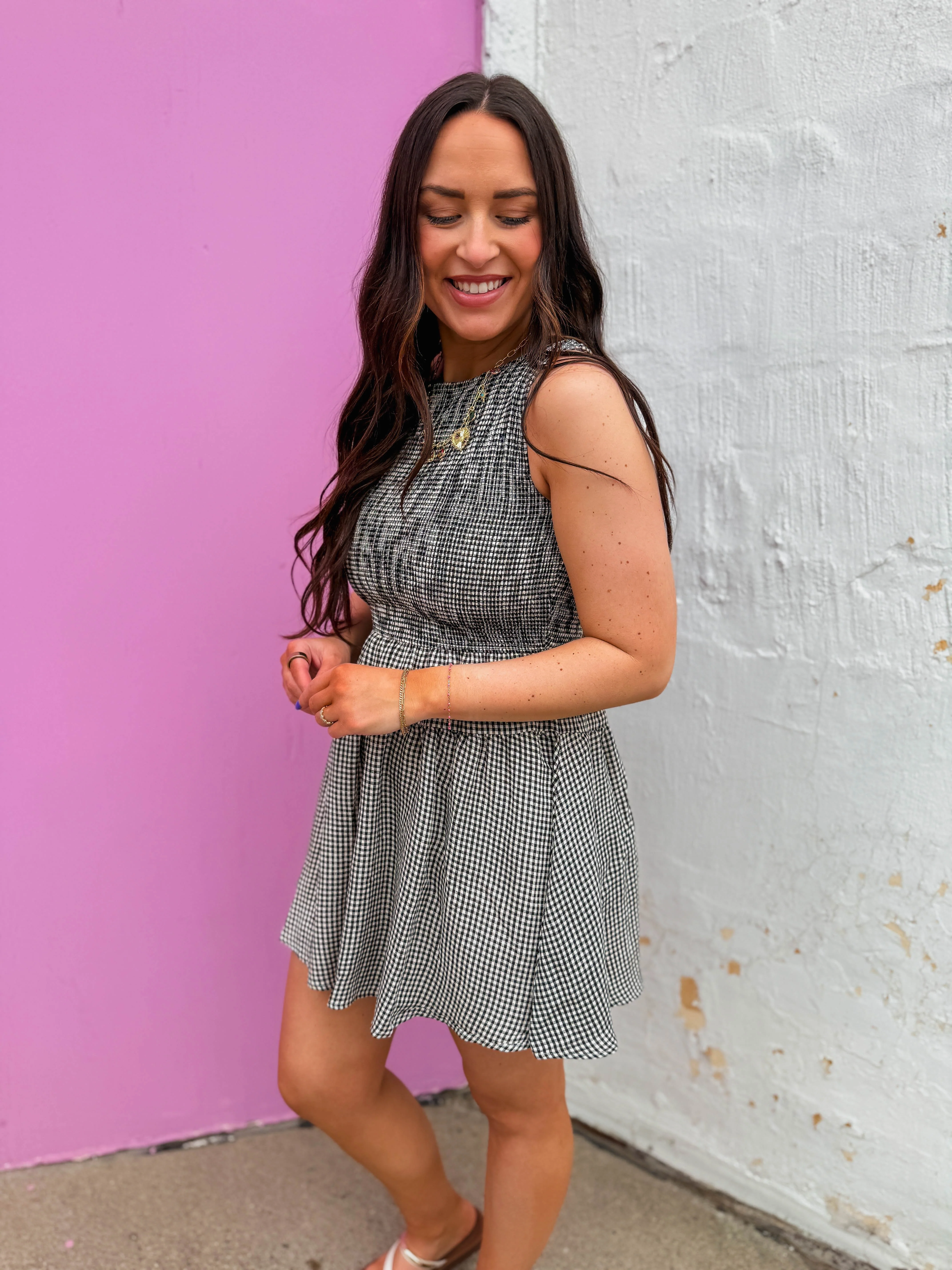 Madi Gingham Mini Dress-Black - Image 4