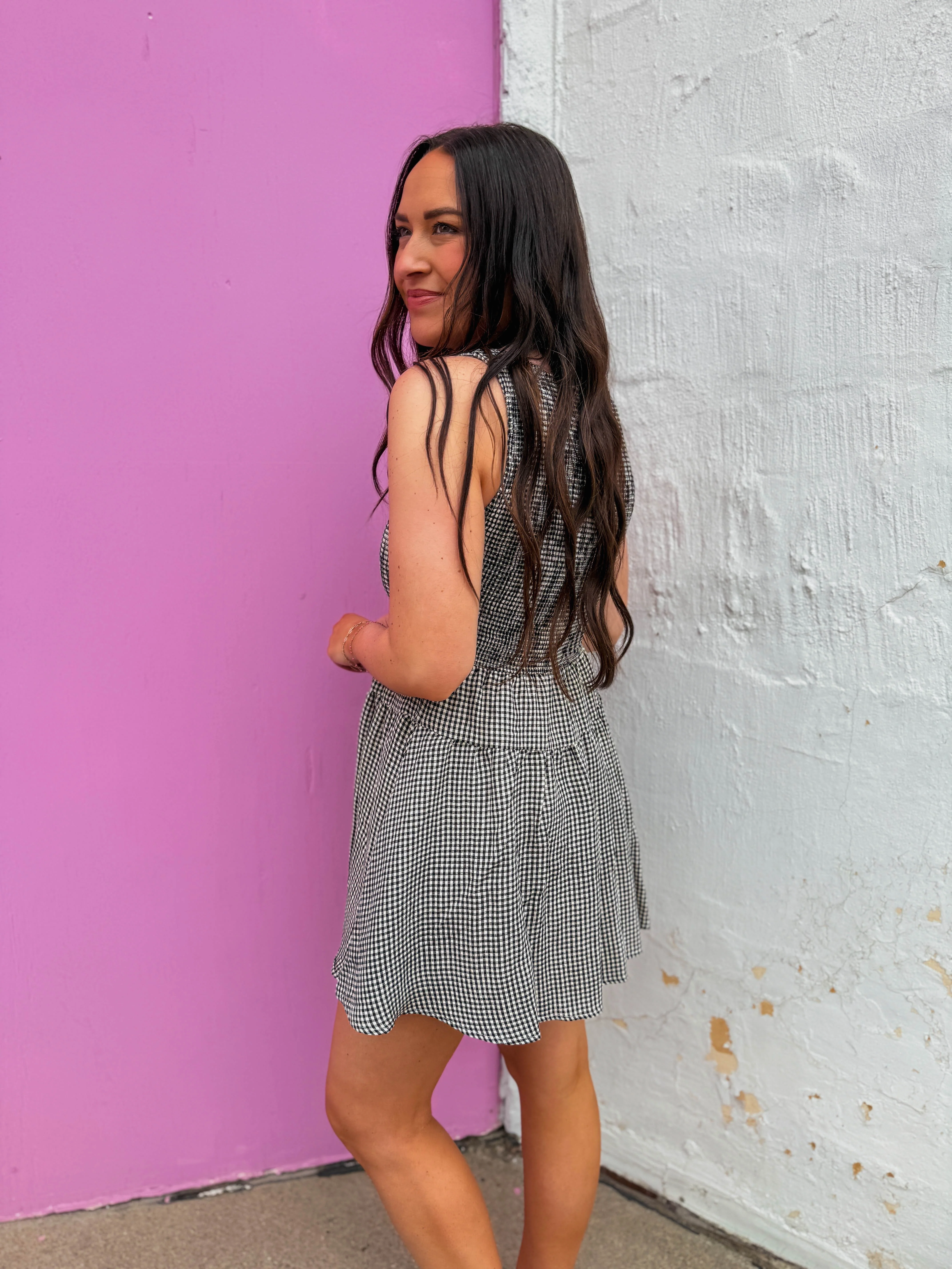 Madi Gingham Mini Dress-Black - Image 5
