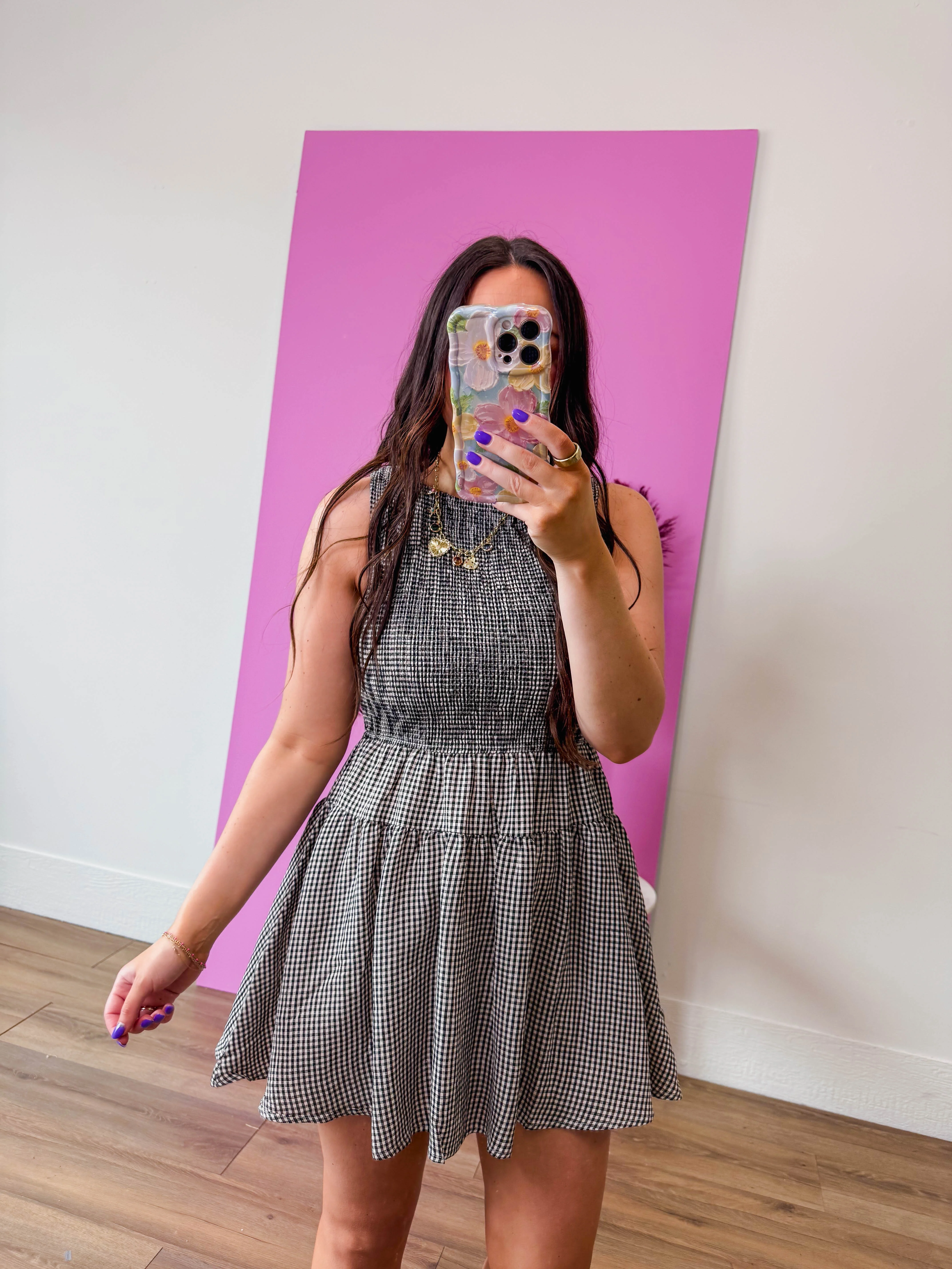 Madi Gingham Mini Dress-Black - Image 8