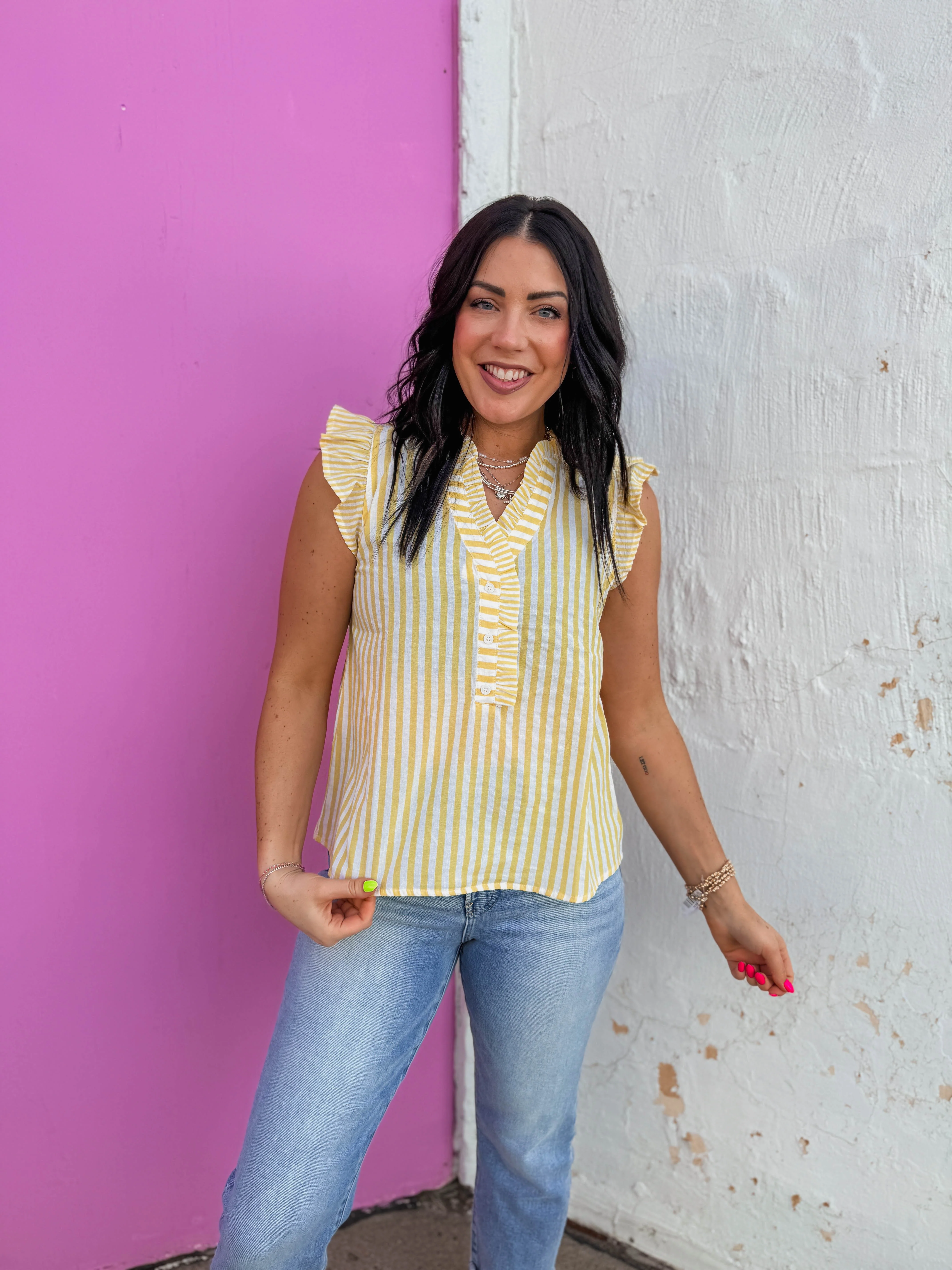 Mae Striped Top-Yellow - Image 5