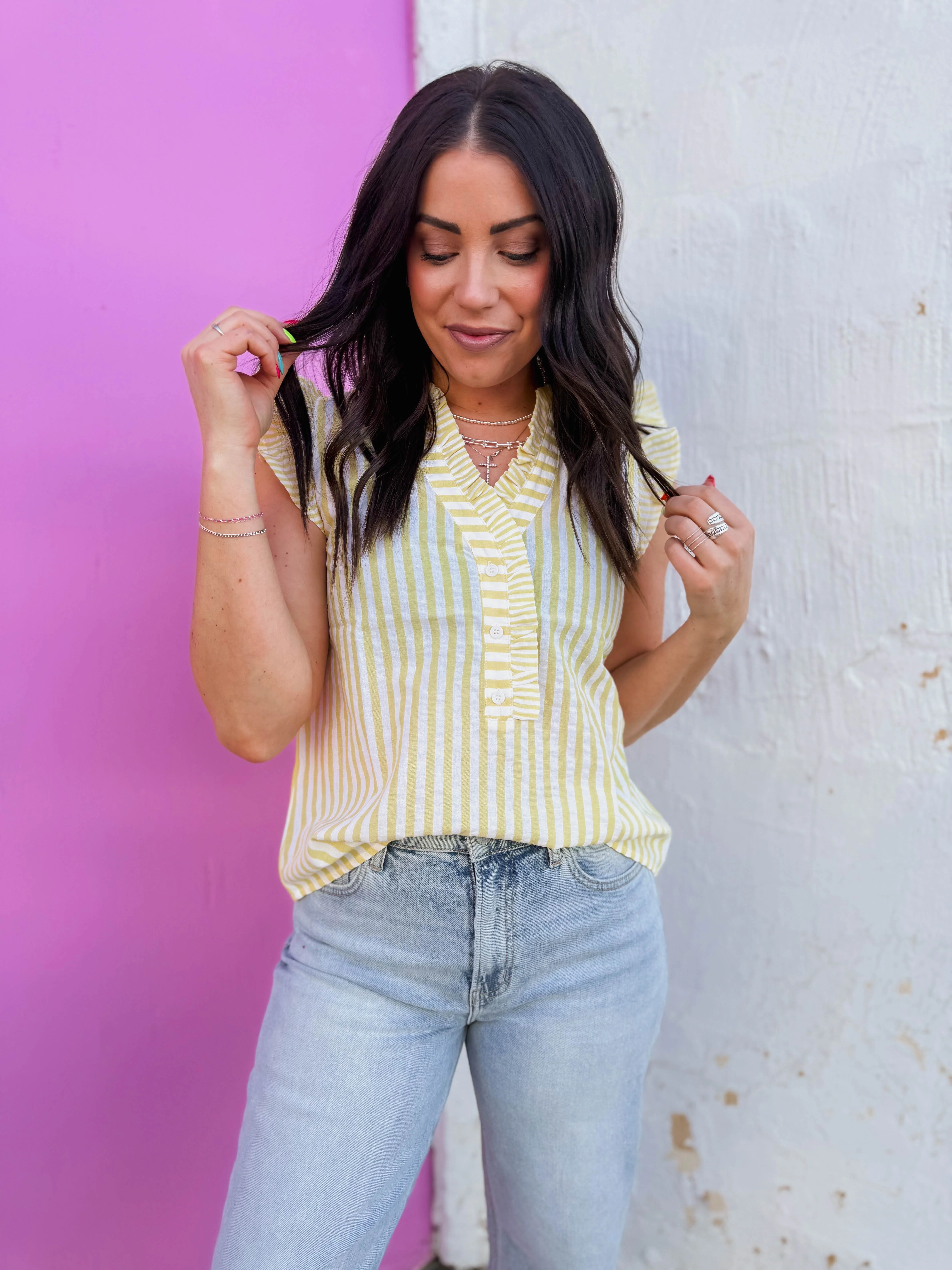Mae Striped Top-Yellow - Image 9