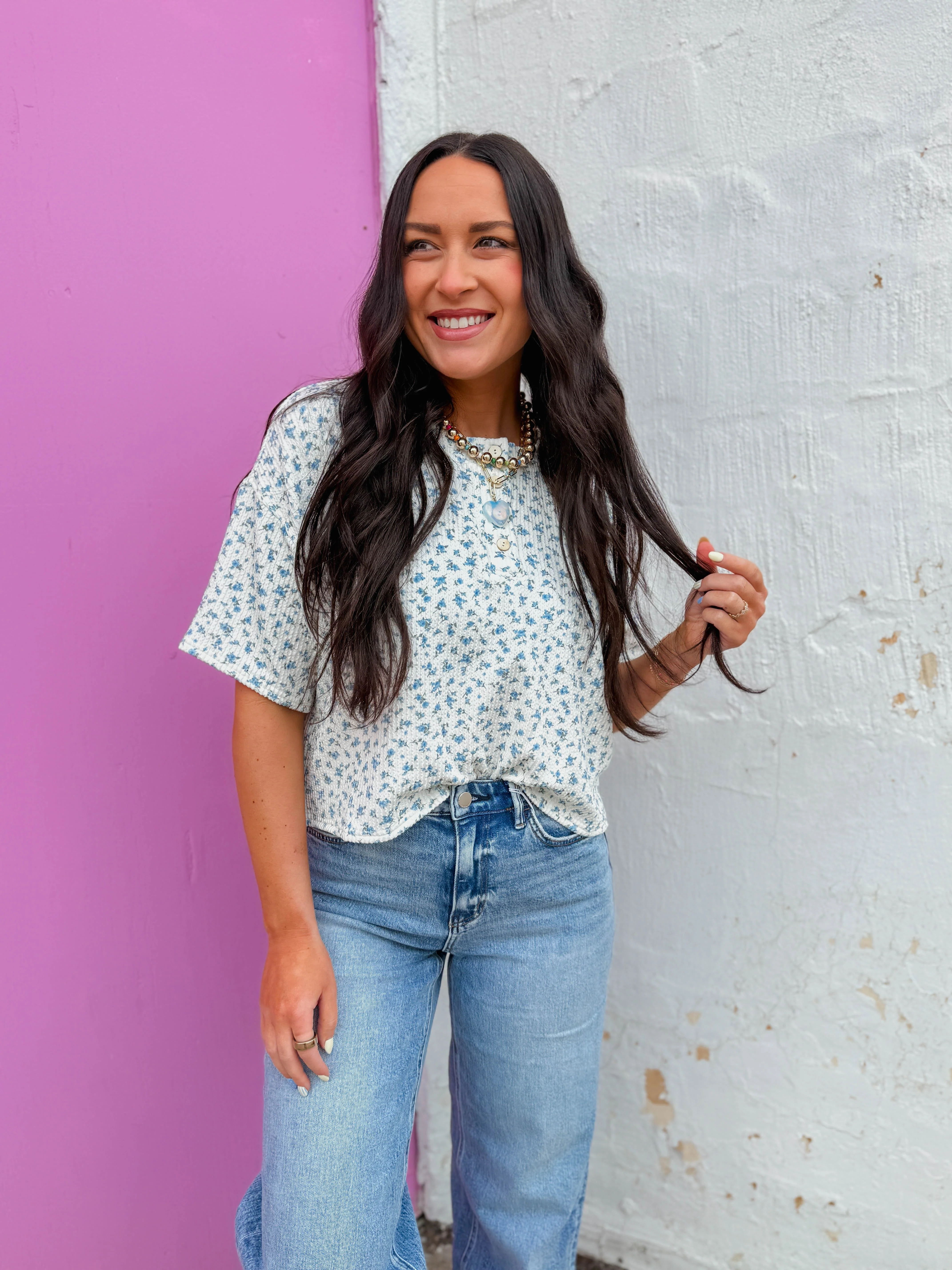 Meadow Floral Top-Blue - Image 5