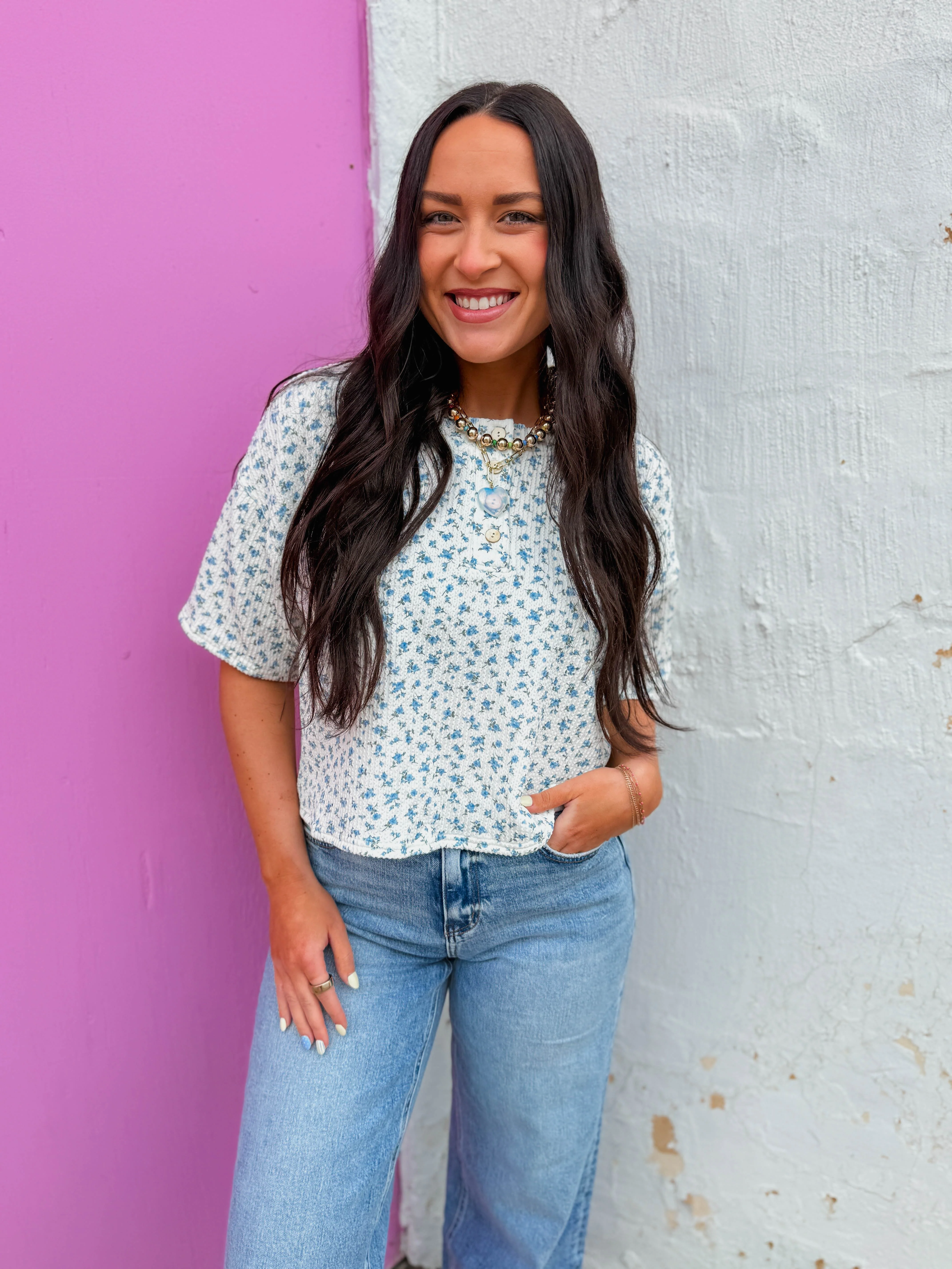 Meadow Floral Top-Blue - Image 7