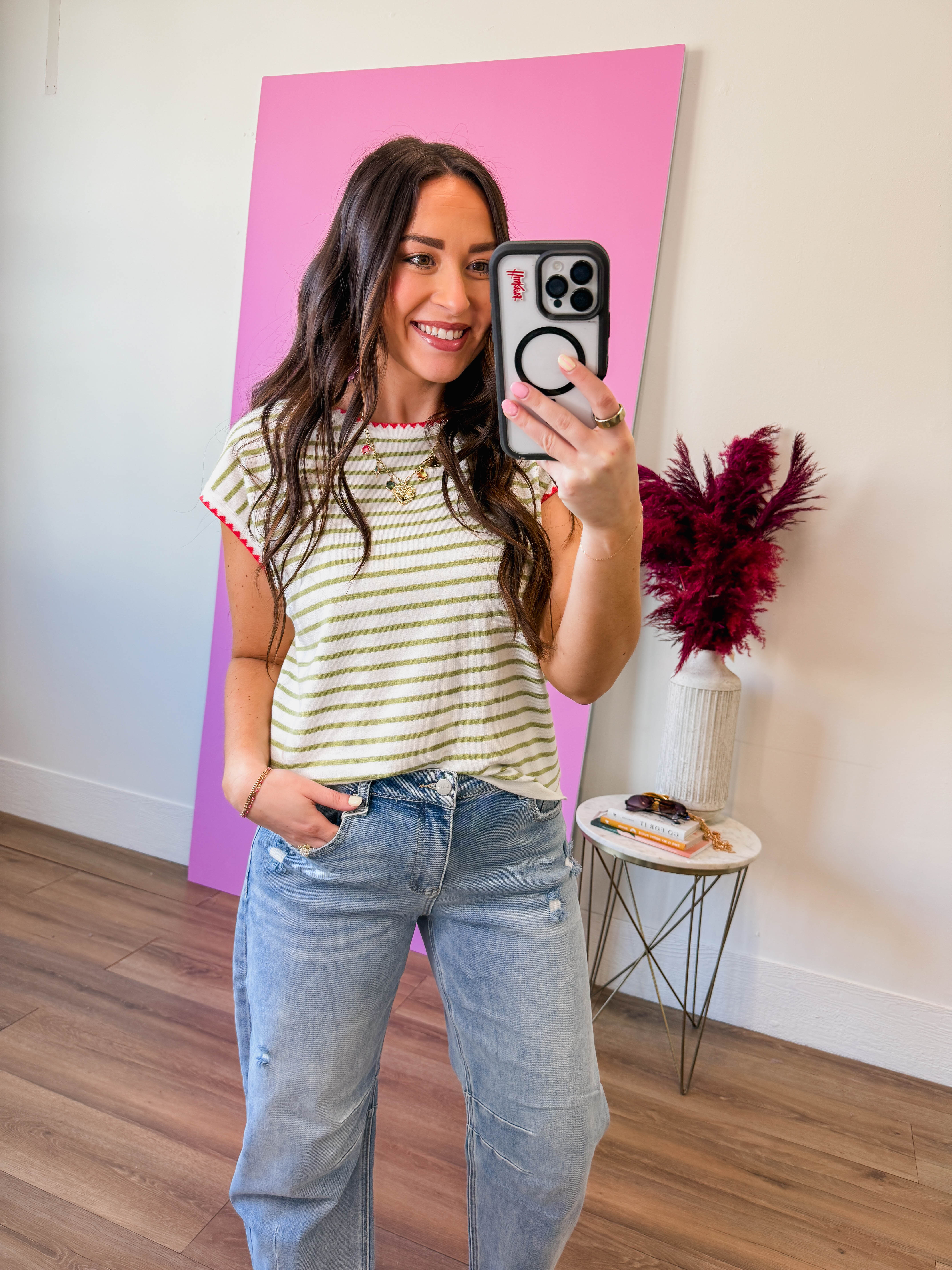 Melanie Striped Top-Apple Green - Image 3