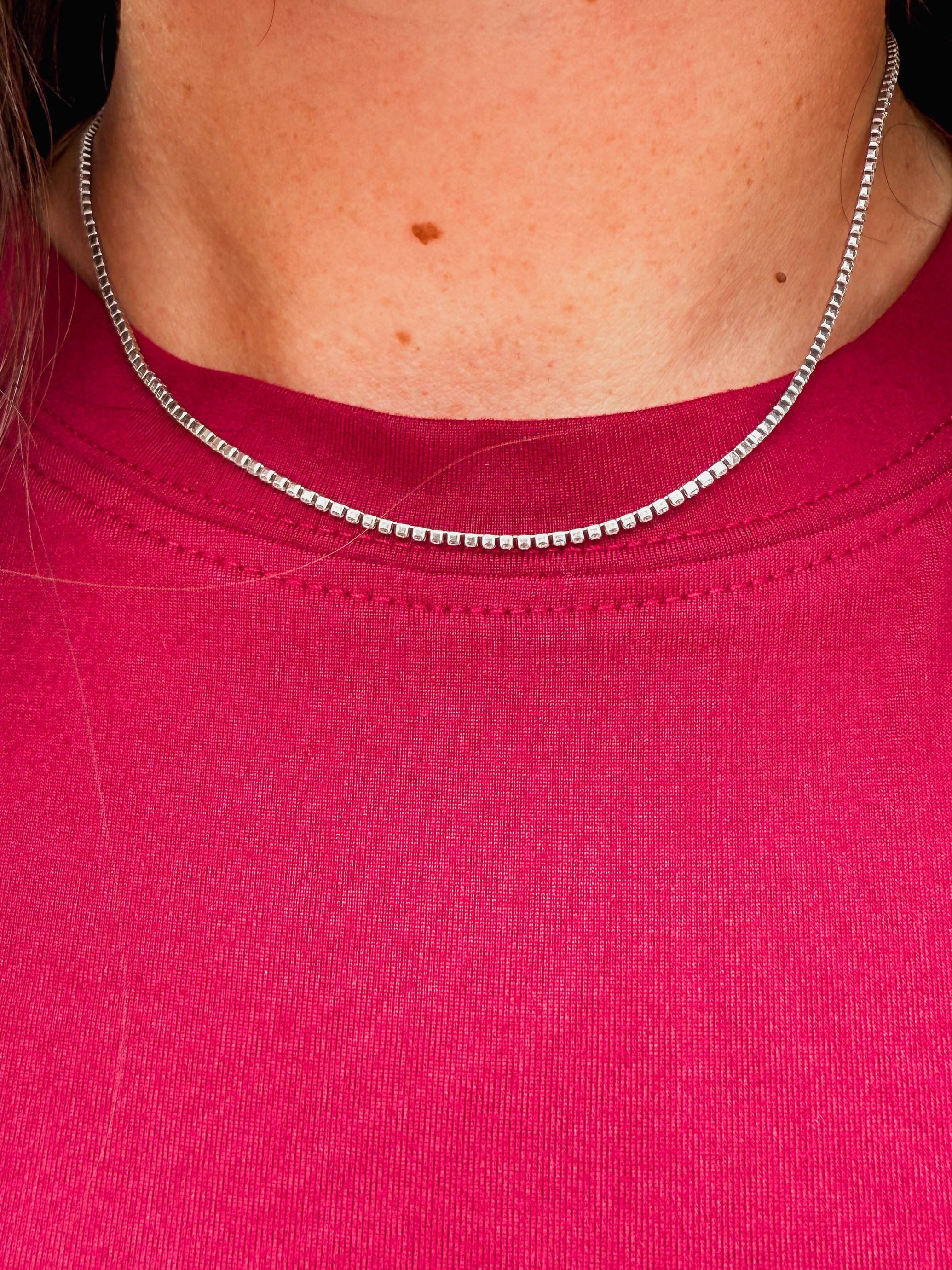 Micro Tennis Necklace-Silver - Waterproof