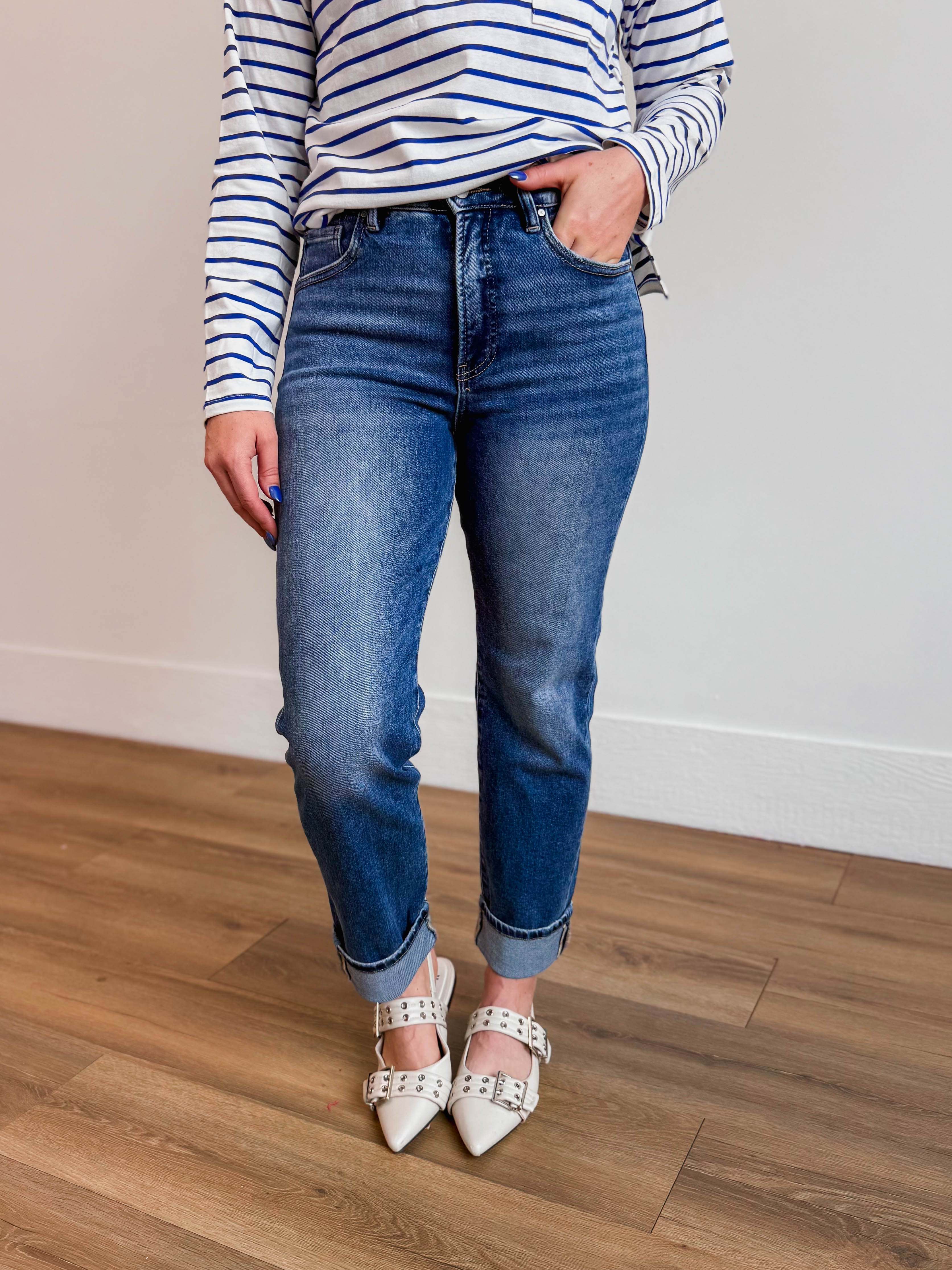 Molly High Rise Cuffed Denim-Dark Wash - Image 6