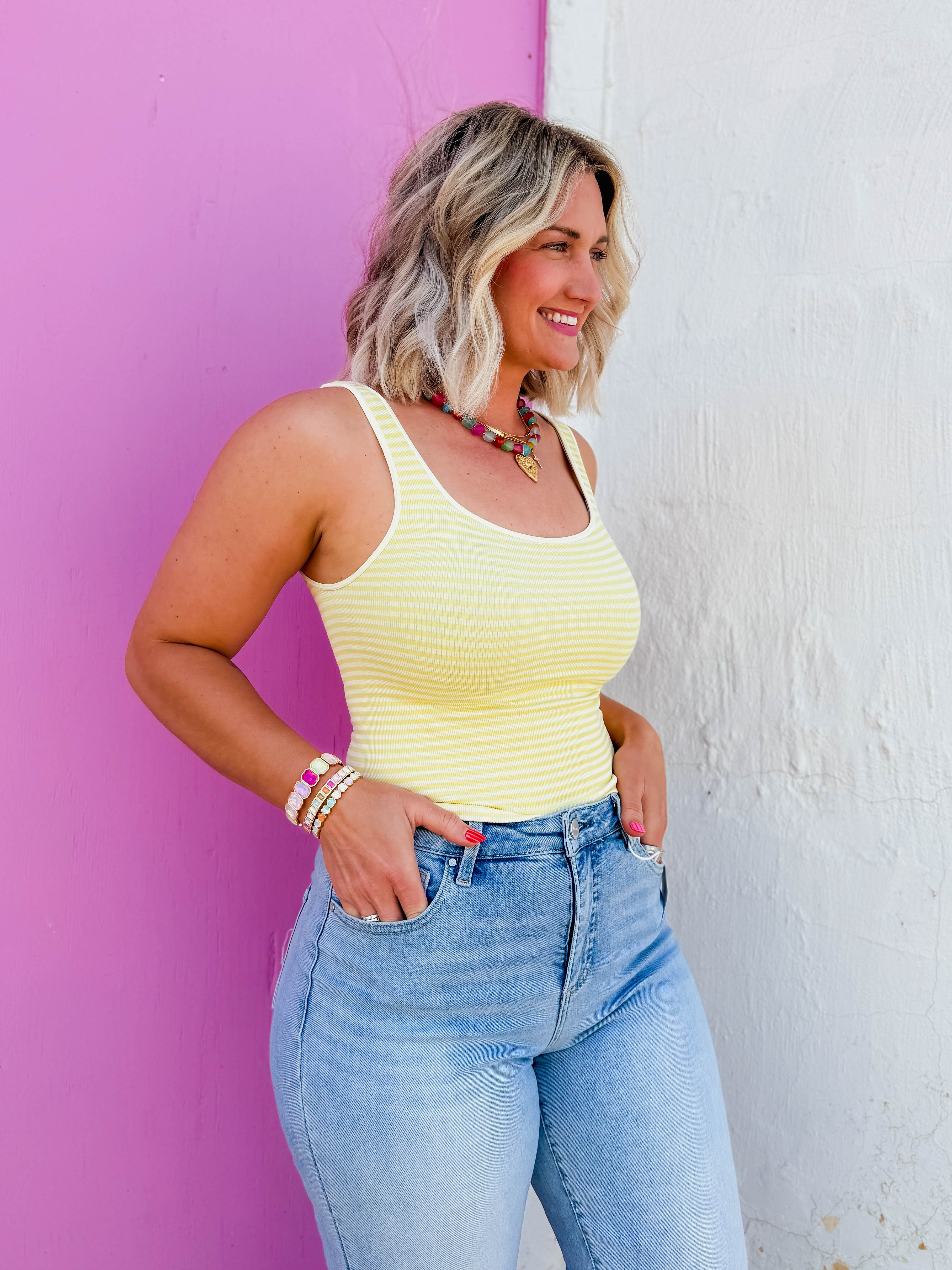 Monroe Striped Tank-Yellow - Image 3