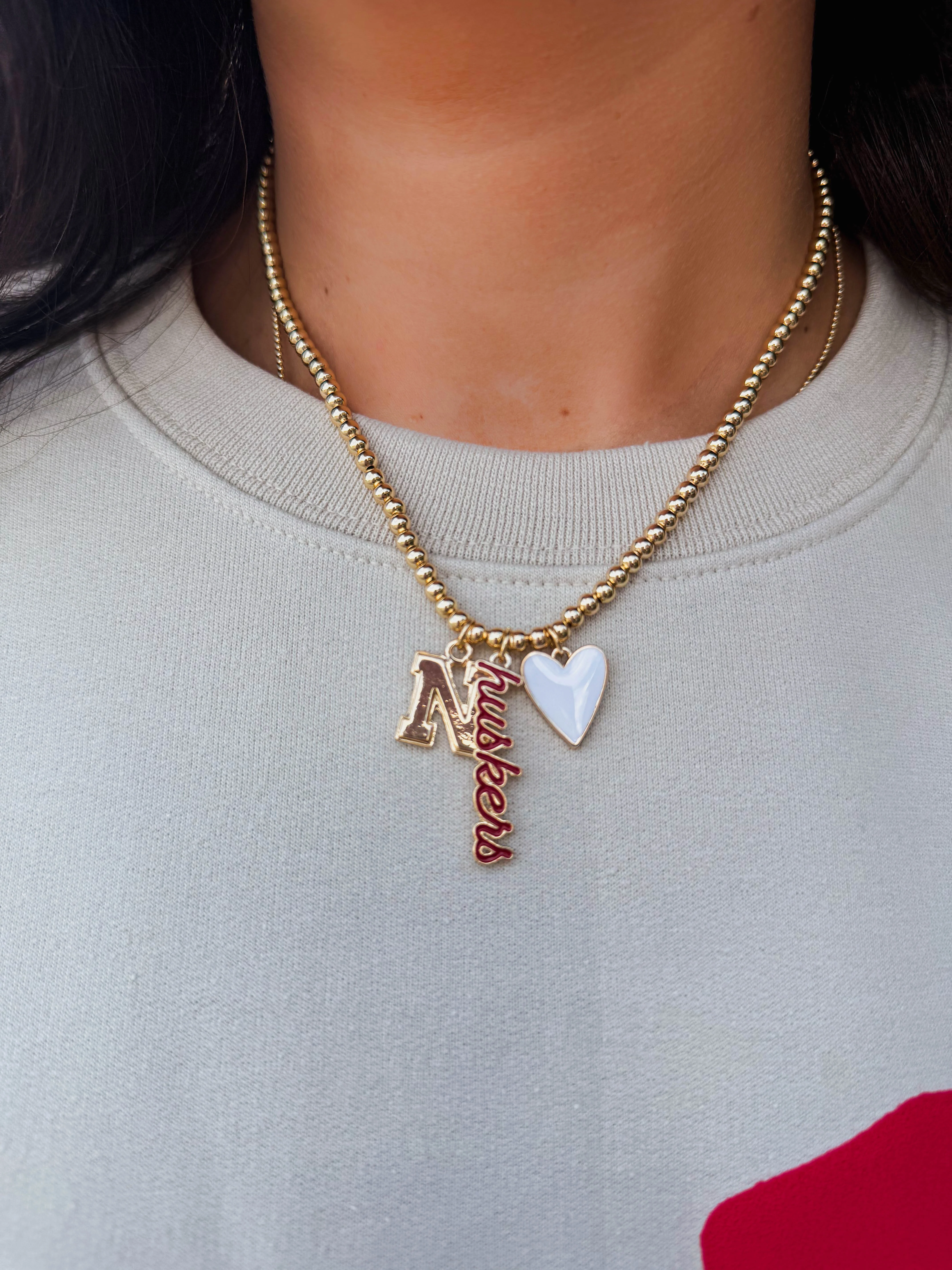 Nebraska Huskers Beaded Charm Necklace