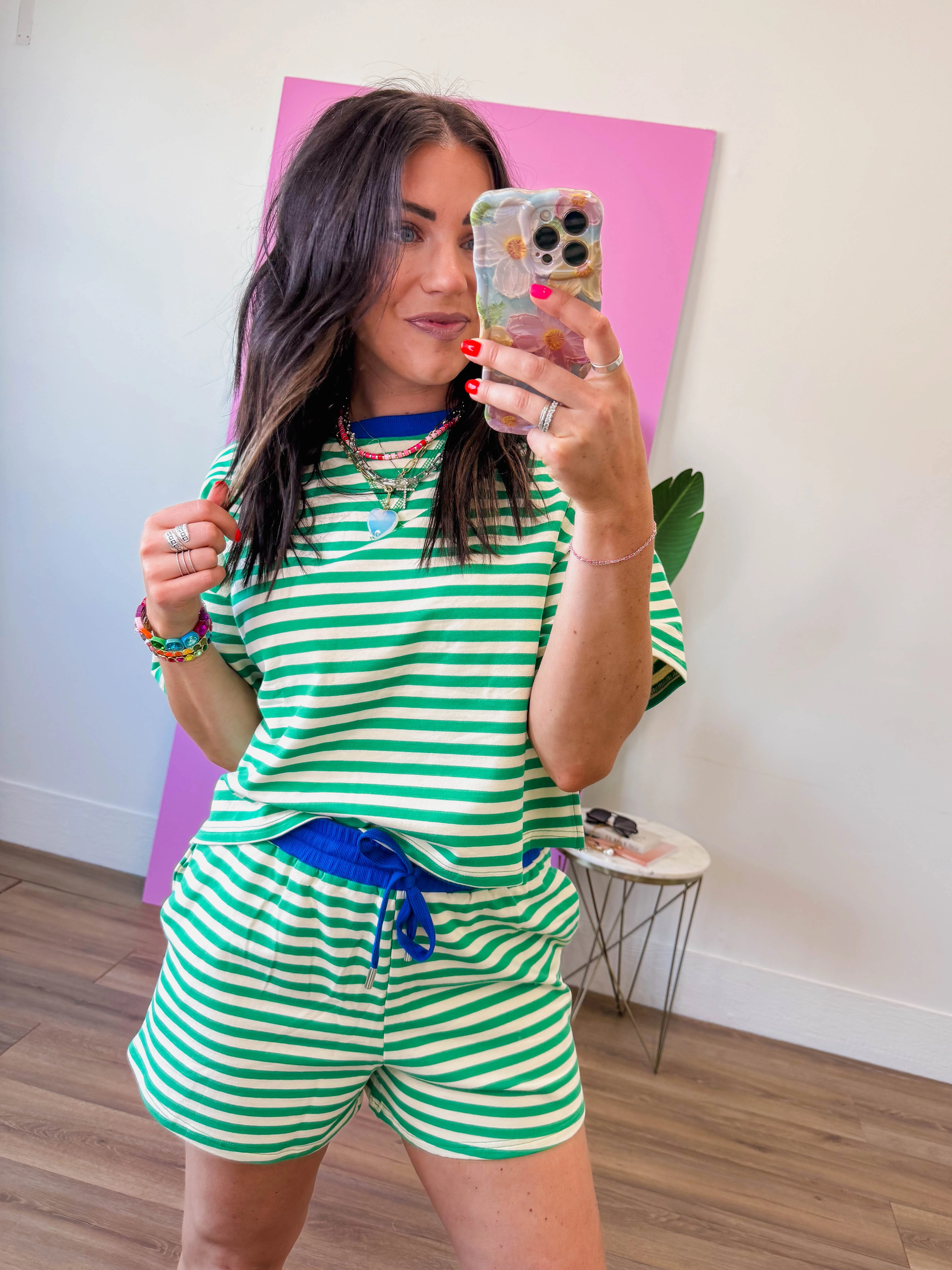 Off-Duty Striped Tee-Green/Blue - Image 3