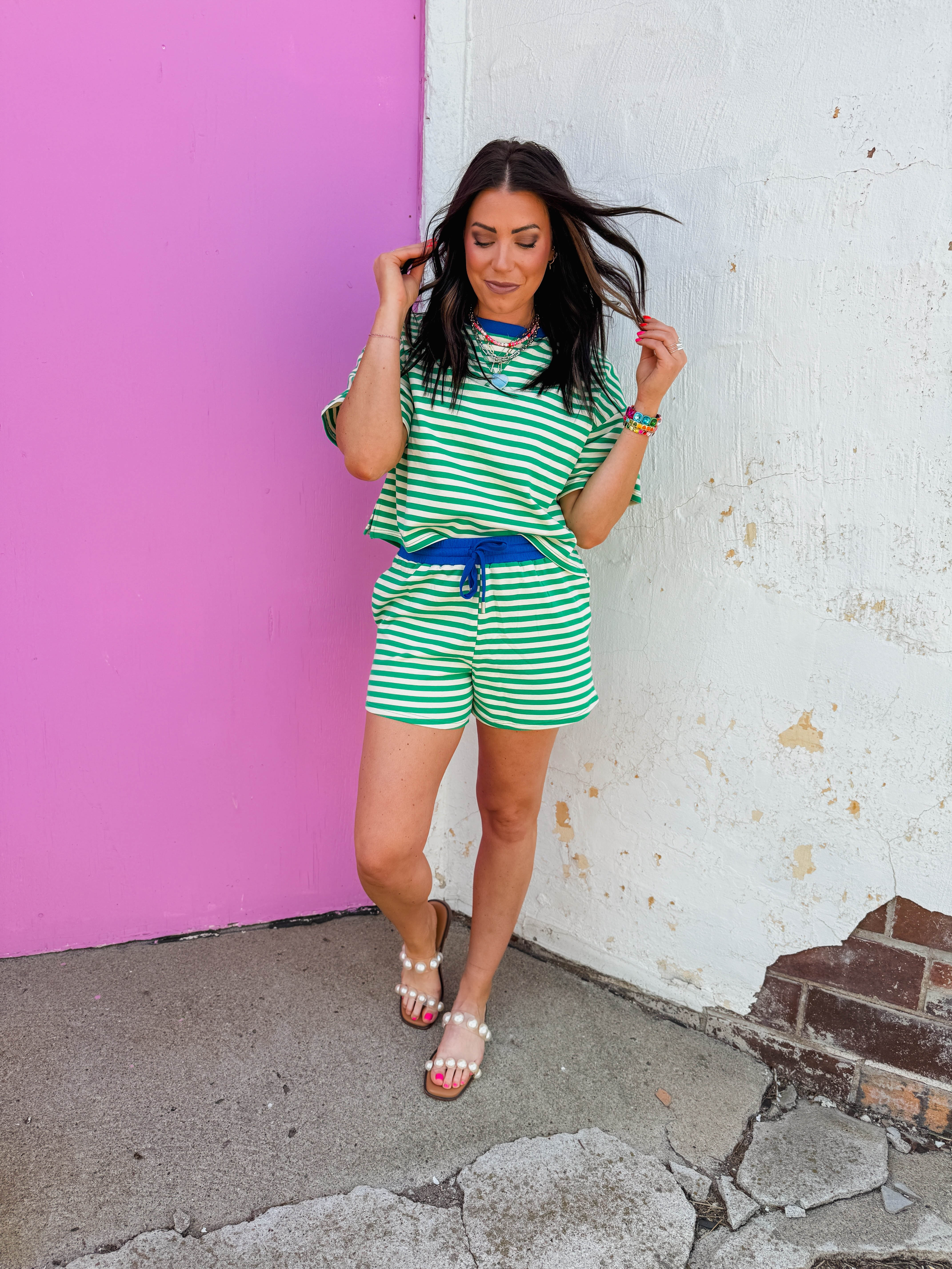Off-Duty Striped Tee-Green/Blue - Image 5