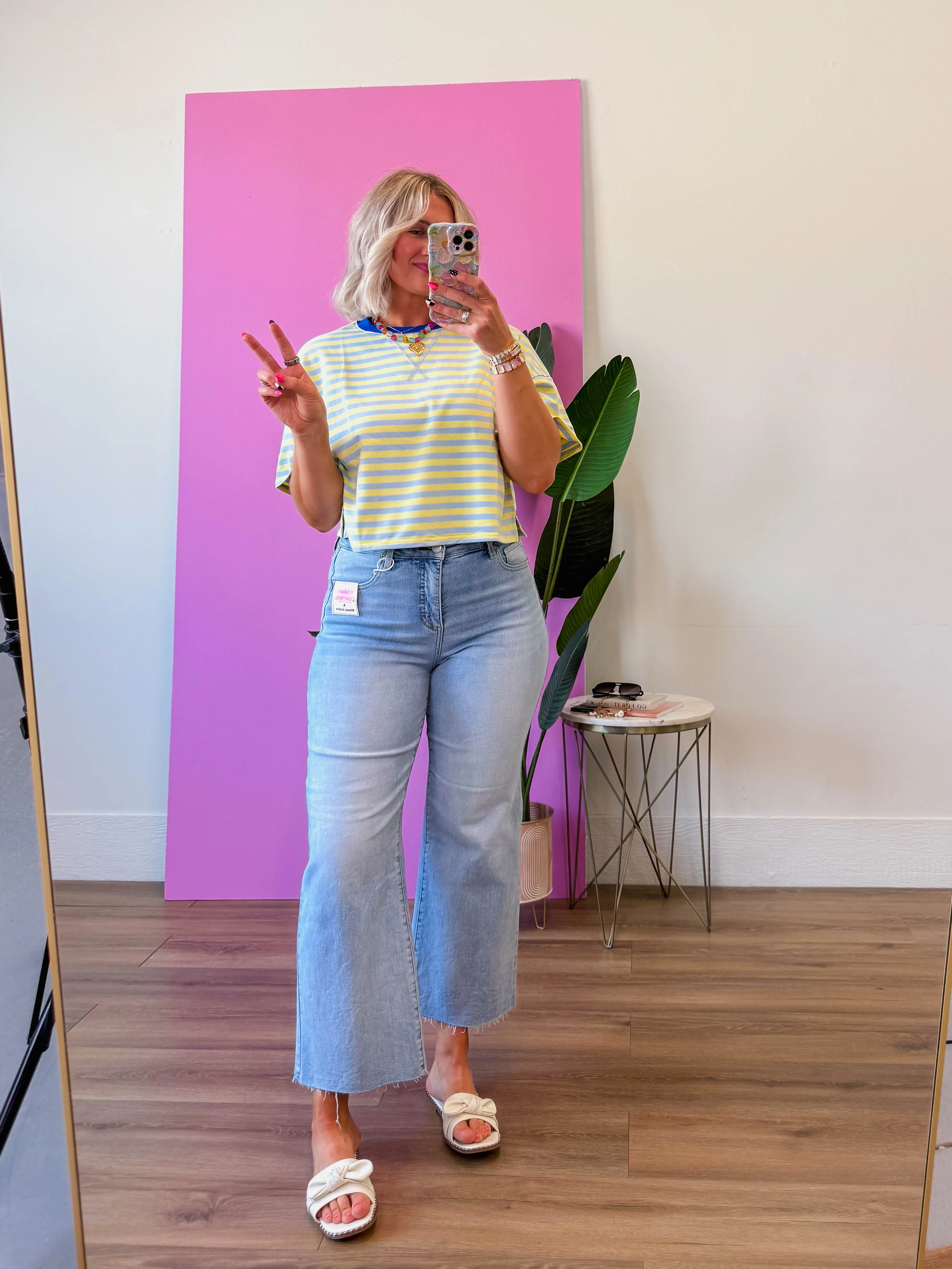 Off-Duty Striped Tee-Baby Blue/Butter - Image 2