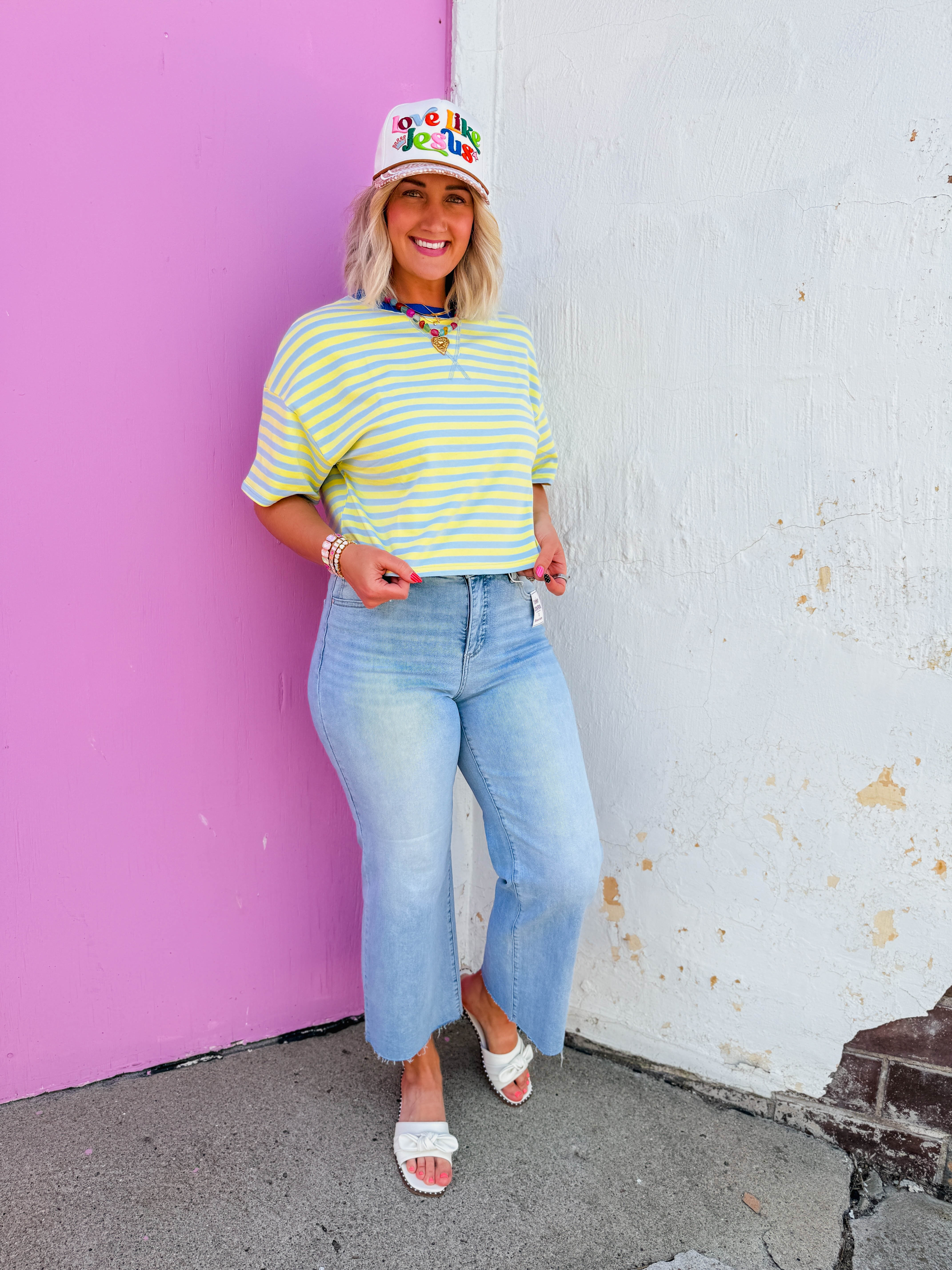 Off-Duty Striped Tee-Baby Blue/Butter - Image 4