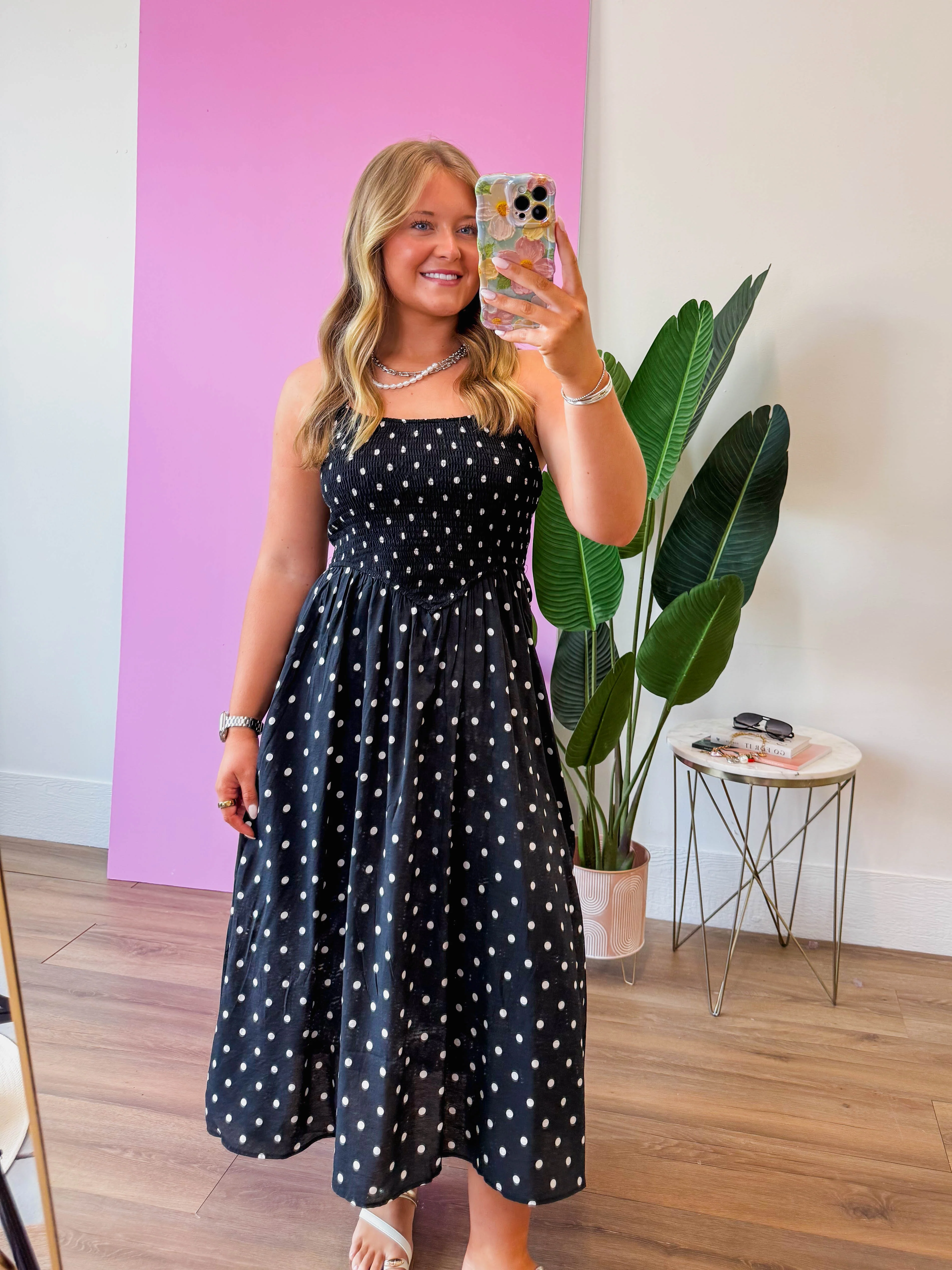 Olivia Polka Dot Midi Dress-Black - Image 4