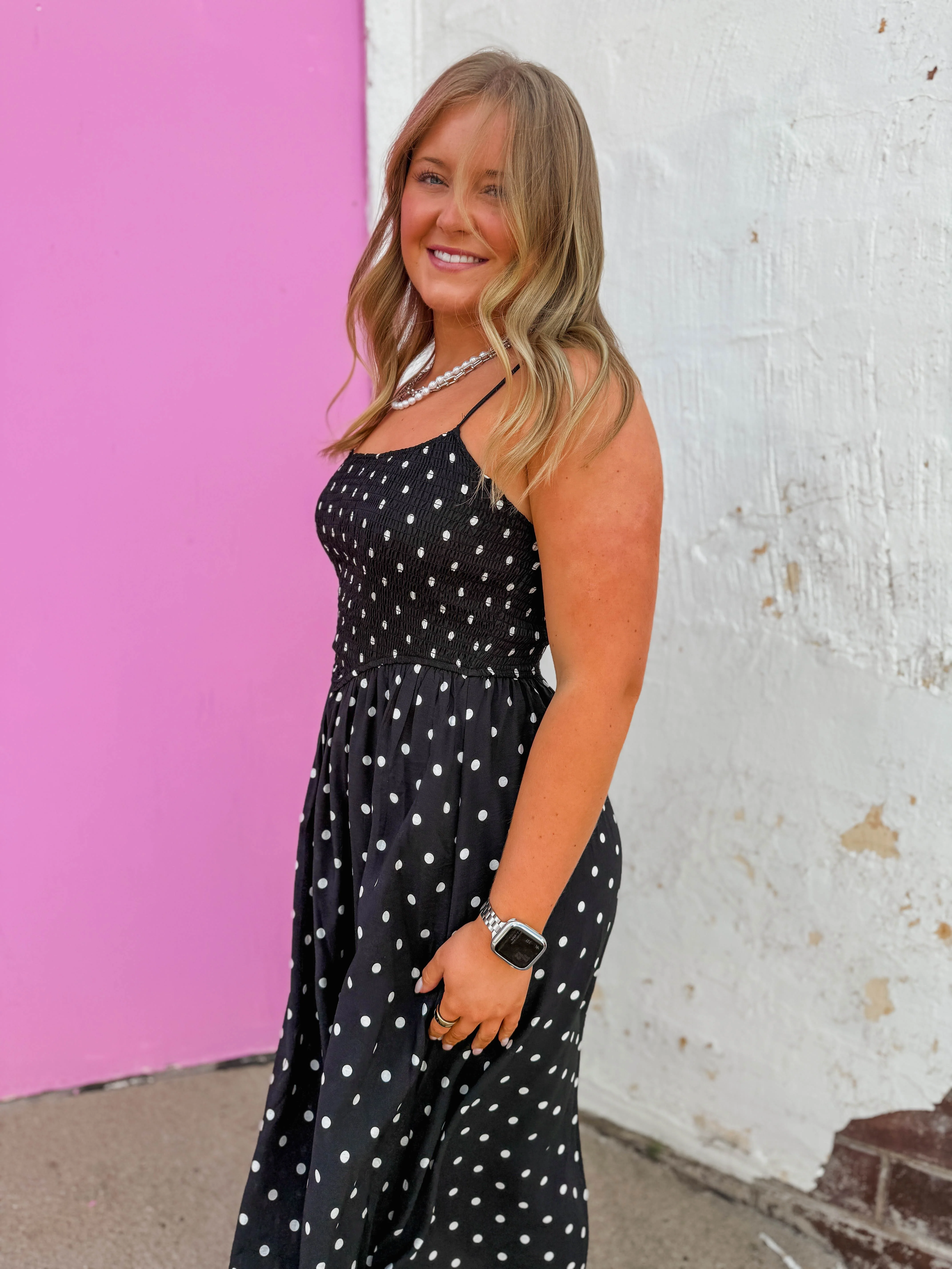 Olivia Polka Dot Midi Dress-Black - Image 5