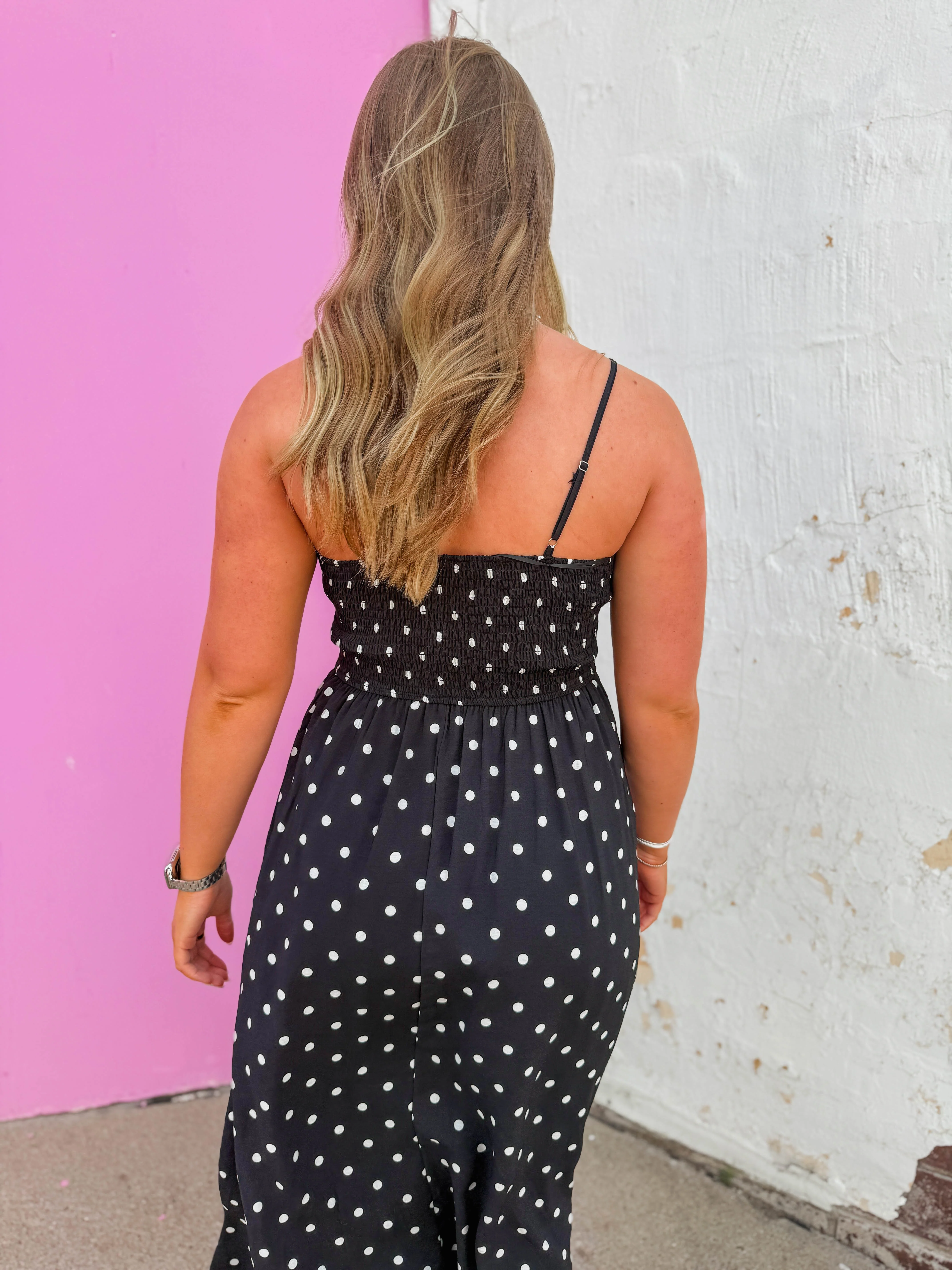 Olivia Polka Dot Midi Dress-Black - Image 6
