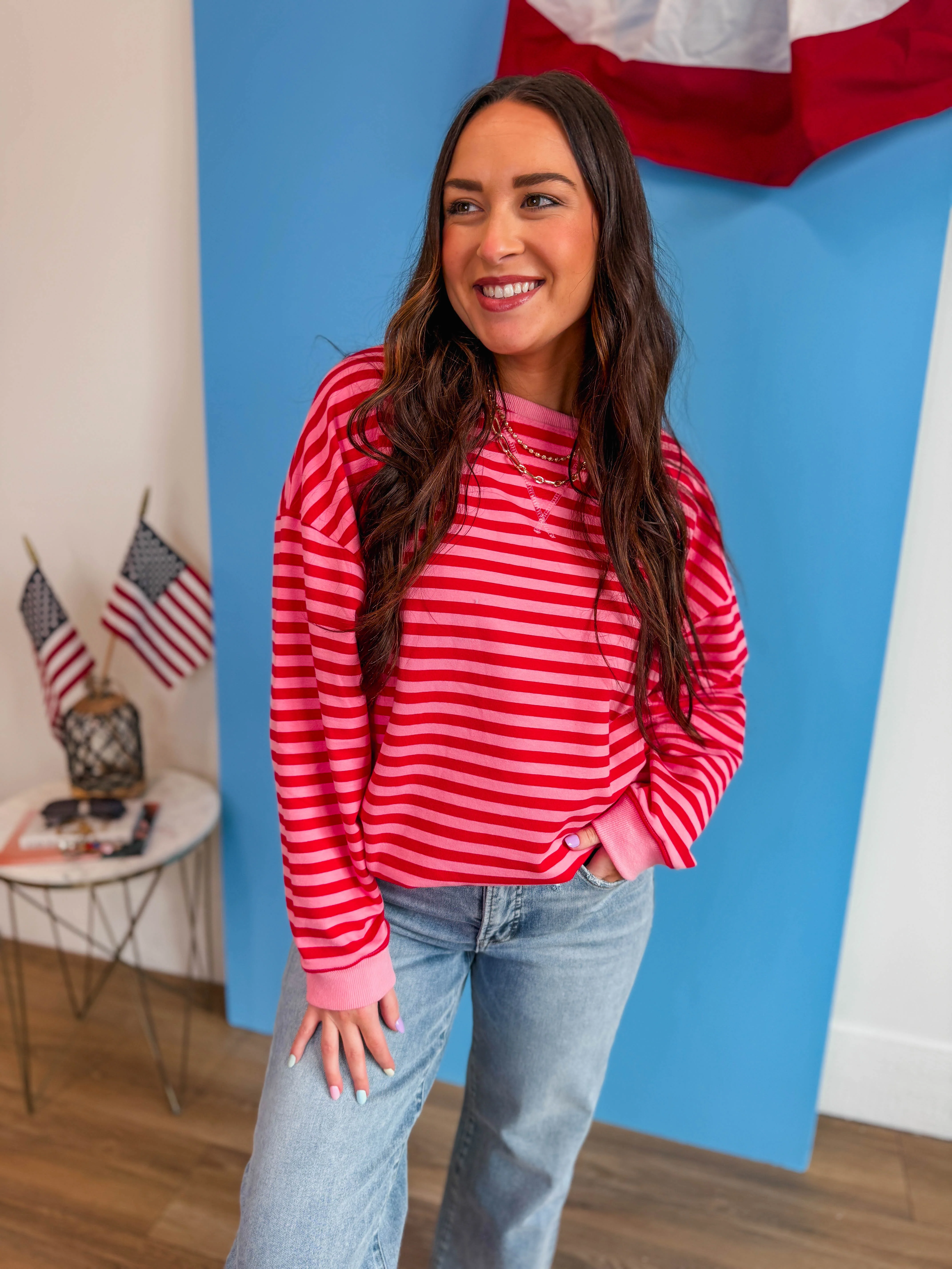 On The Line Pullover-Pink/Red - Image 3